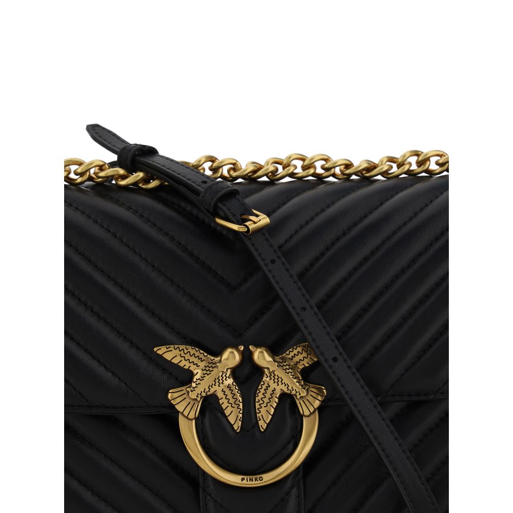 PINKO Schwarze Kalbshaut Bos Taurus Schultertasche