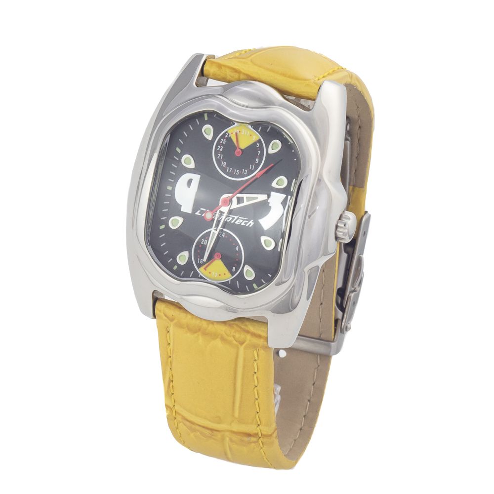 Chronotech Gelbe Leder-Kleidungsuhr