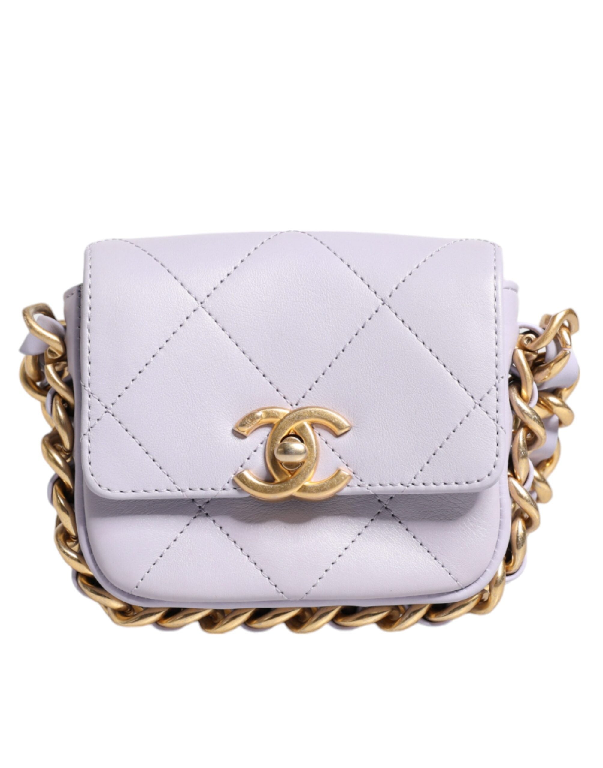 Chanel Blaue gesteppte Kalbsleder-Rahmenkette Mini-Crossbody-Tasche