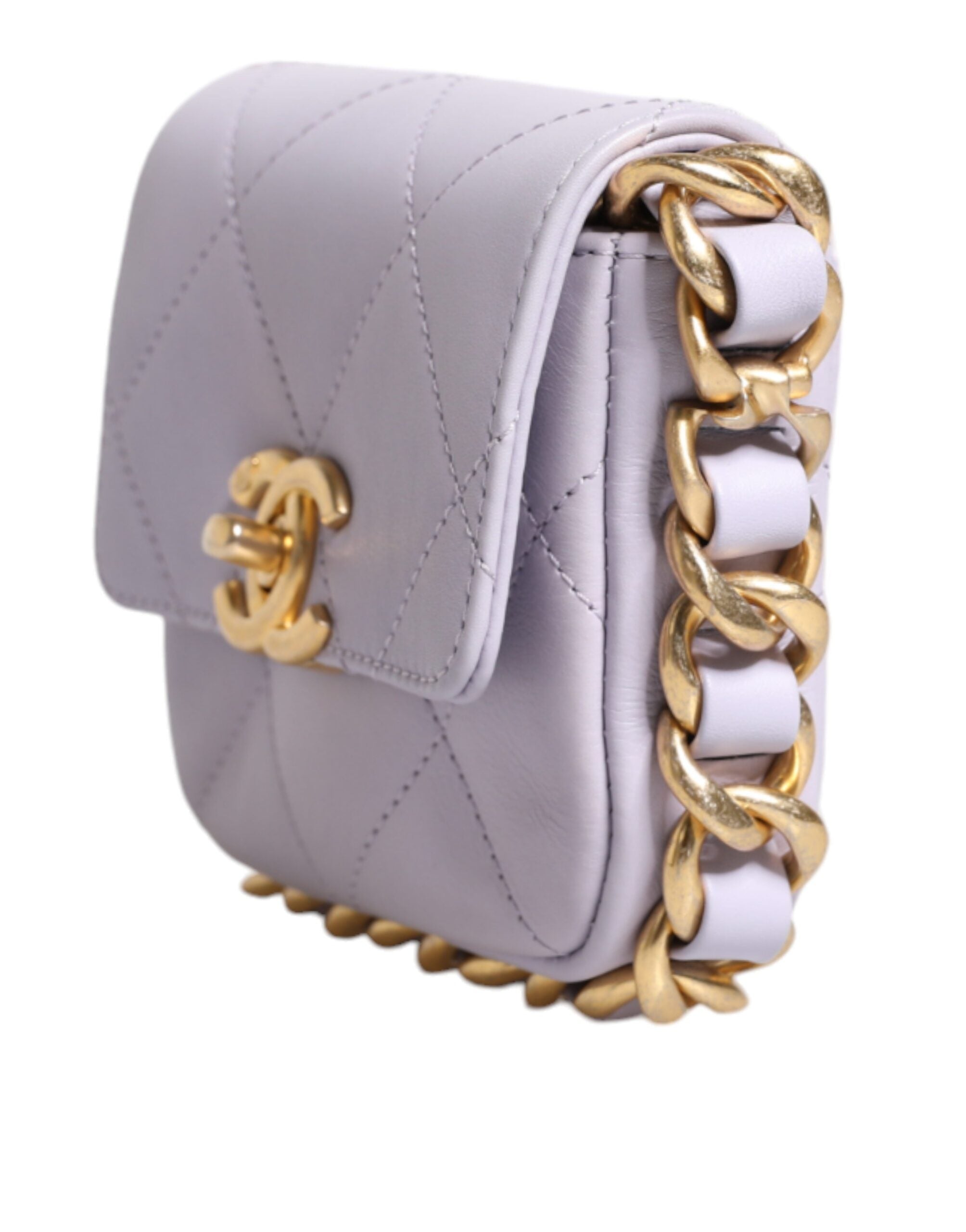 Chanel Blaue gesteppte Kalbsleder-Rahmenkette Mini-Crossbody-Tasche