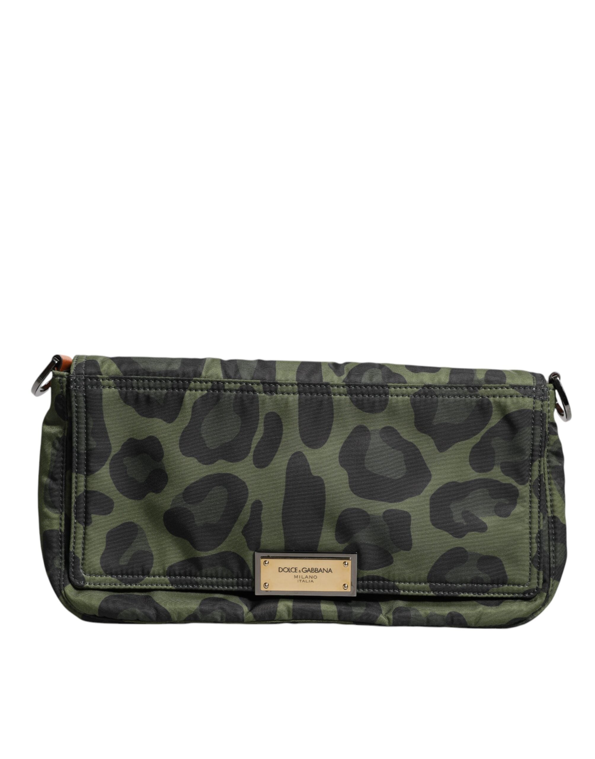 Dolce & Gabbana Grüne Nylon Leopard Print Shell Messenger Crossbody Tasche