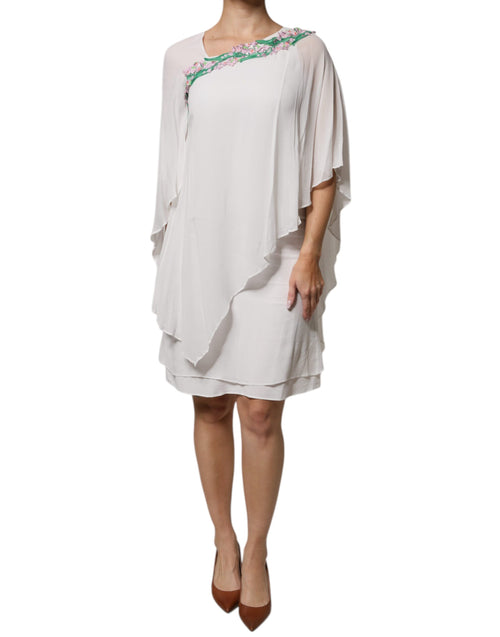 Blumarine Weißes Chiffon-Kleid aus Viskose mit Blumenstickerei