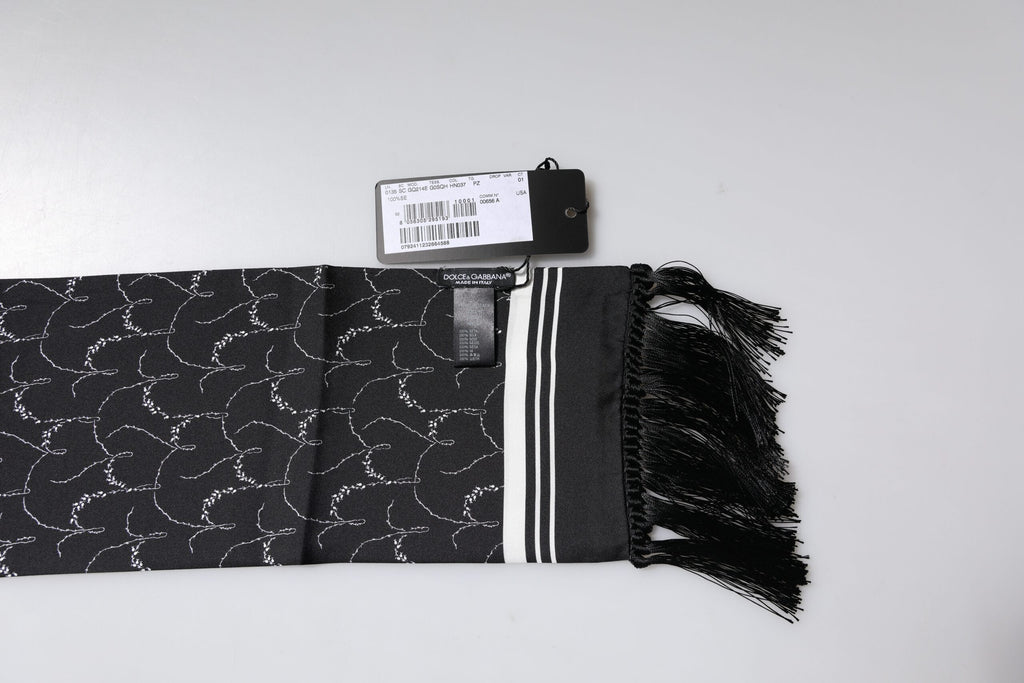 Dolce & Gabbana Schwarzer gemusterter Schal mit dünnen Fransen