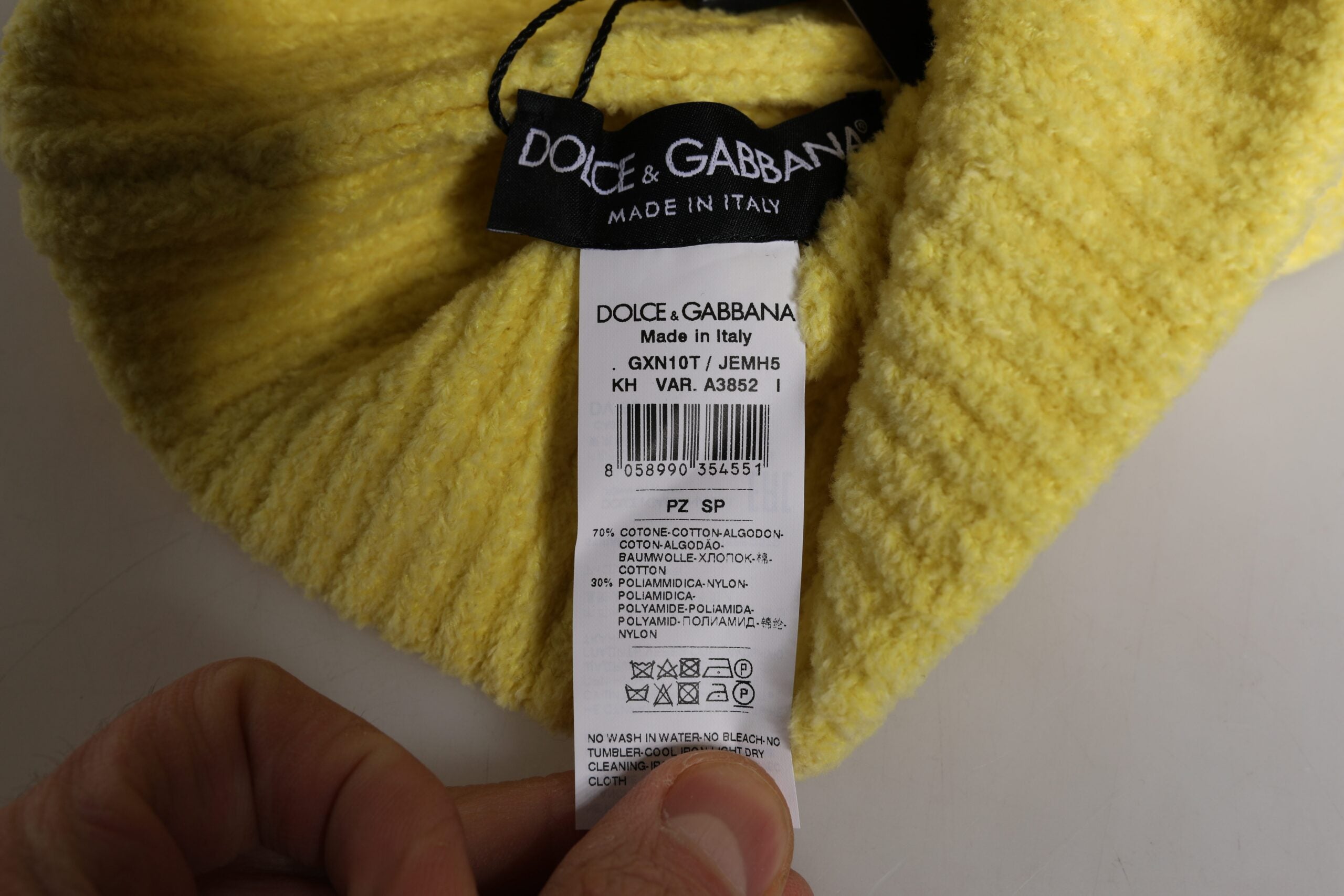Dolce & Gabbana Gelbe Baumwolle gestrickt Winter Beanie Hut
