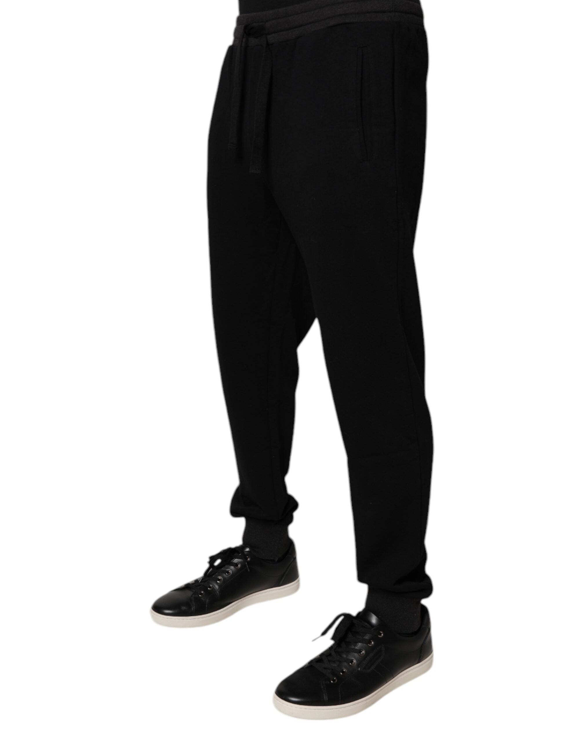 Dolce & Gabbana Schwarzes Logo Männer Jogger Baumwolle Sweatpants Hosen