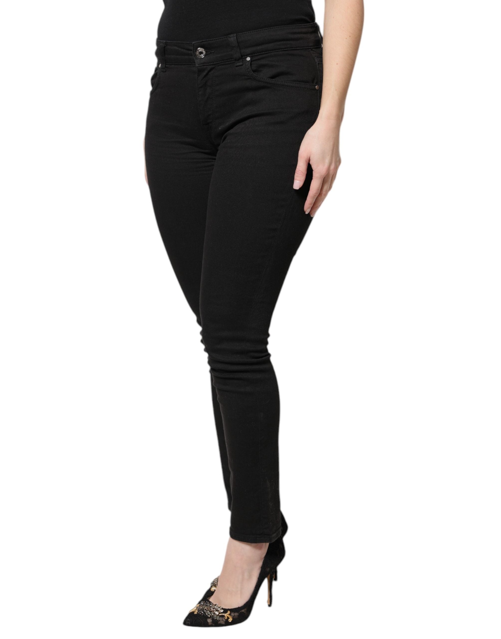 Dolce & Gabbana Schwarze Skinny Denim-Jeans mit hoher Taille aus Baumwolle