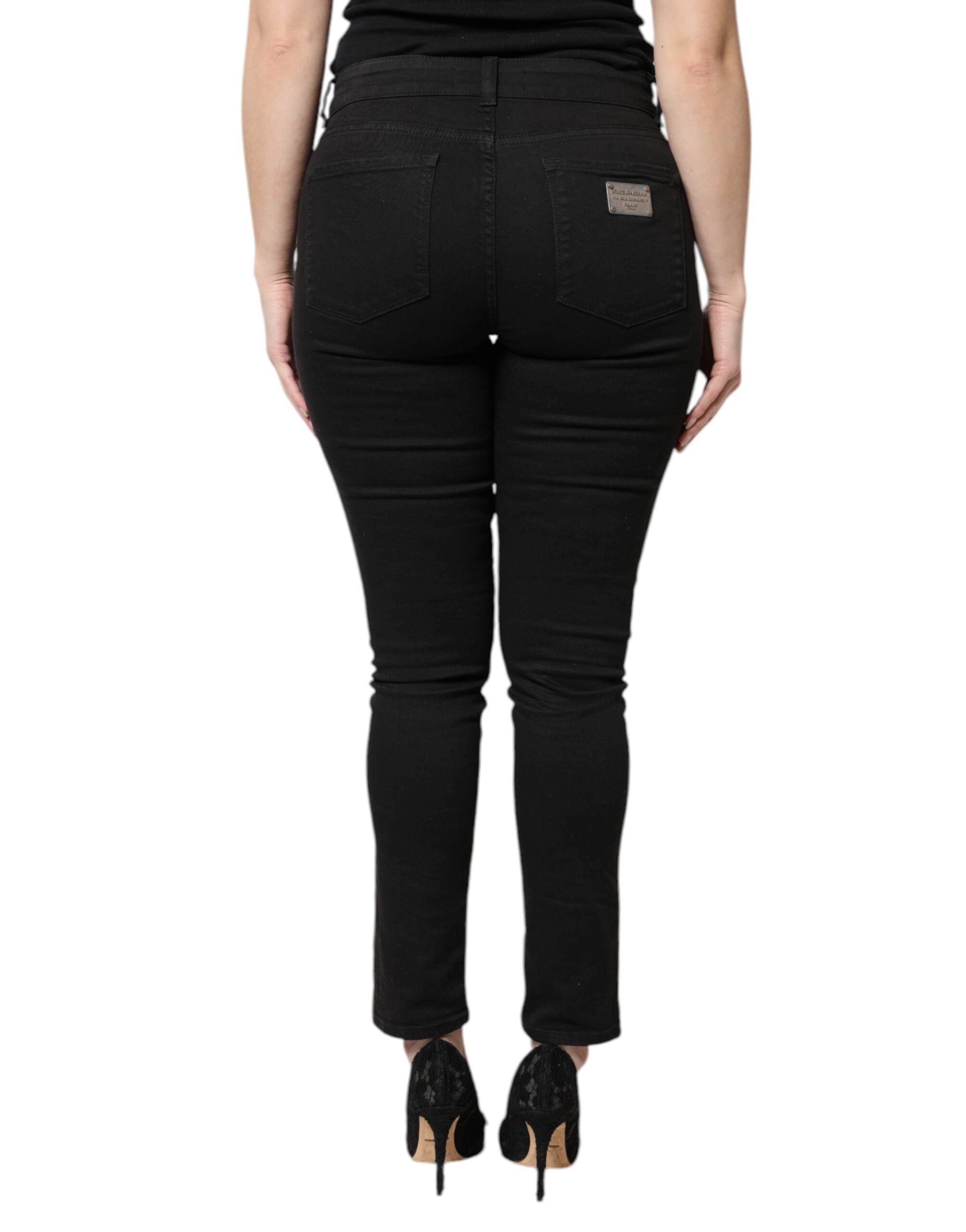 Dolce & Gabbana Schwarze Skinny Denim-Jeans mit hoher Taille aus Baumwolle
