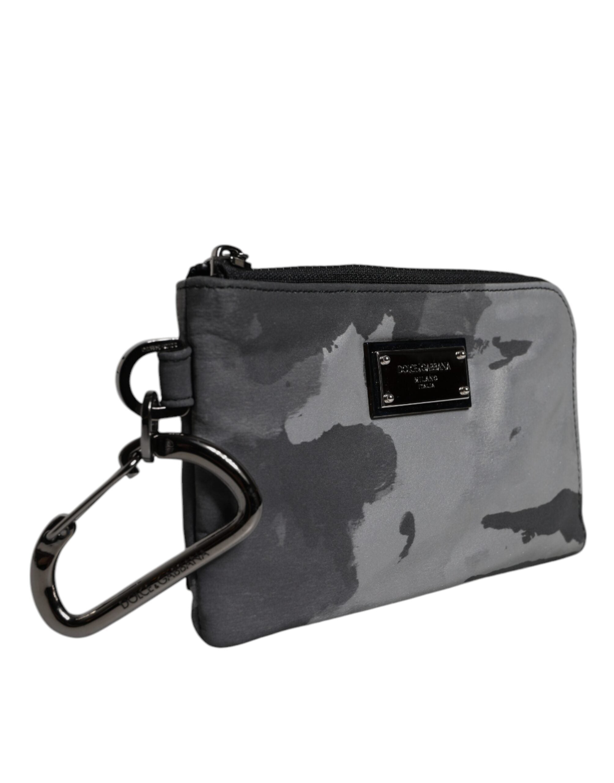 Dolce & Gabbana Schwarz Grau Camouflage Logo Plaque Schlüsselanhänger Tasche