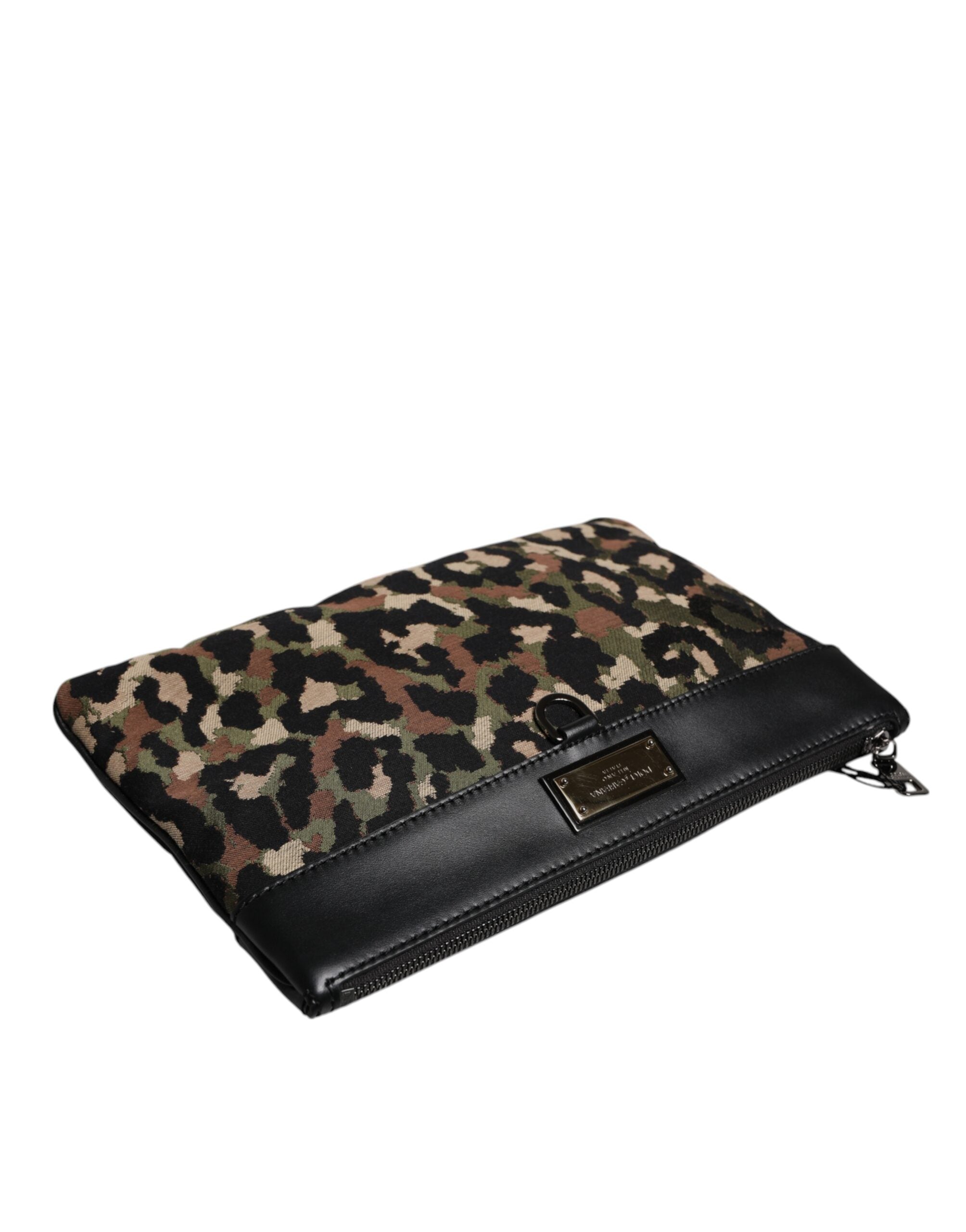 Dolce & Gabbana Multicolor Leopard Jacquard Print Logo Plaque Pouch Tasche