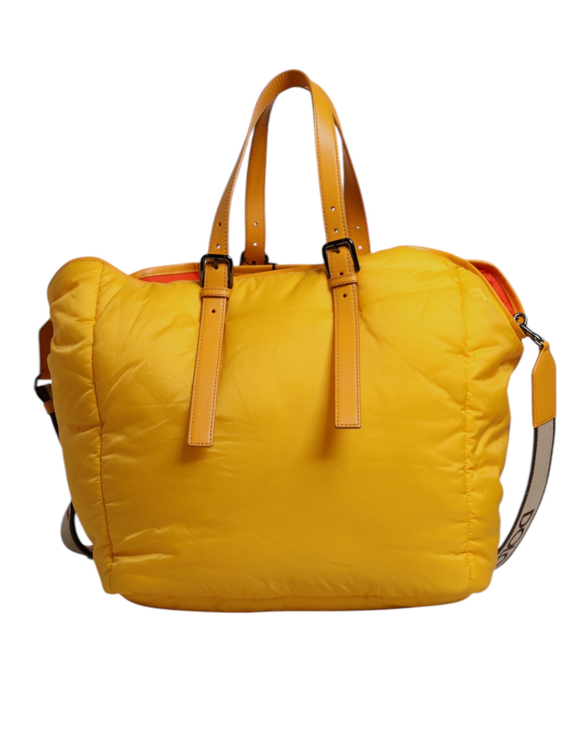 Dolce & Gabbana Gelbe Orange Nylon Logo Plaque Hand Schulter Duffle Bag