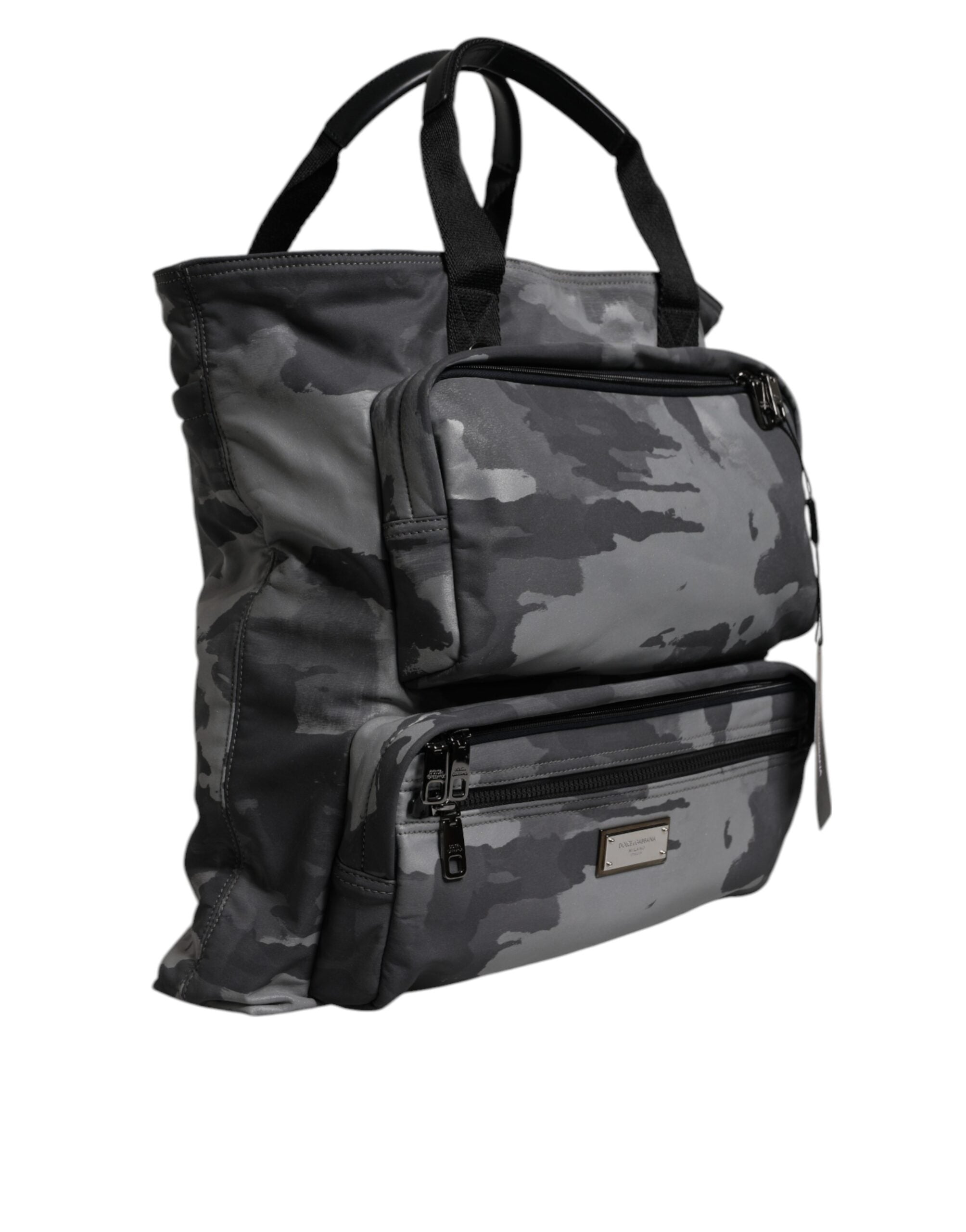 Dolce & Gabbana Black Camouflage Shoulder Strap Logo Plaque Bag