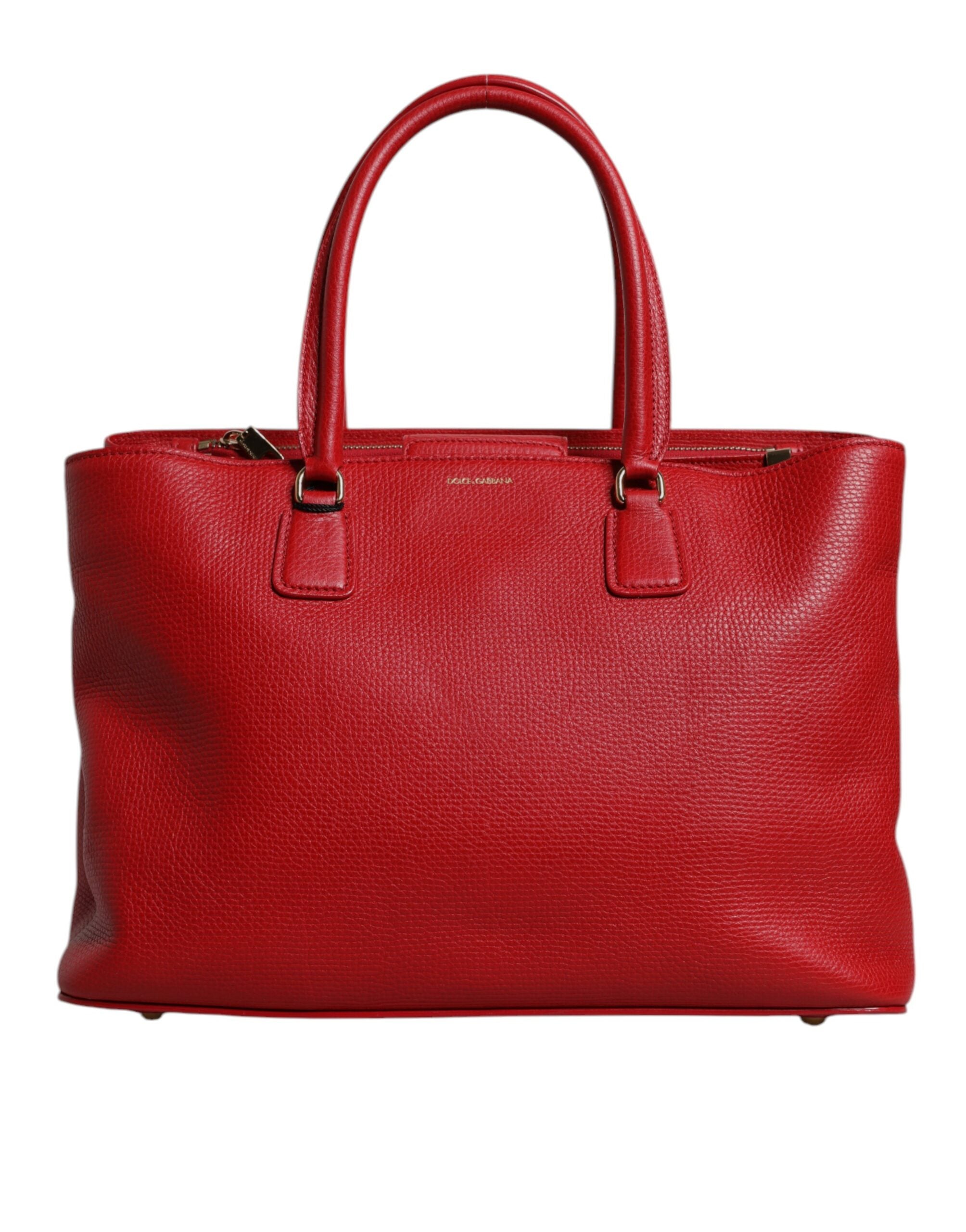 Dolce & Gabbana Rote Kalbsleder Tasche mit Logo-Plakette am oberen Griff