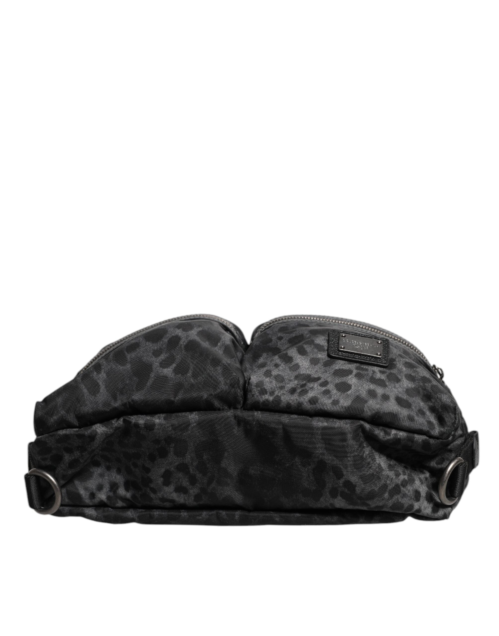 Dolce & Gabbana Schwarzer grauer Leopard DG Logo Gürtel Taille Gürteltasche