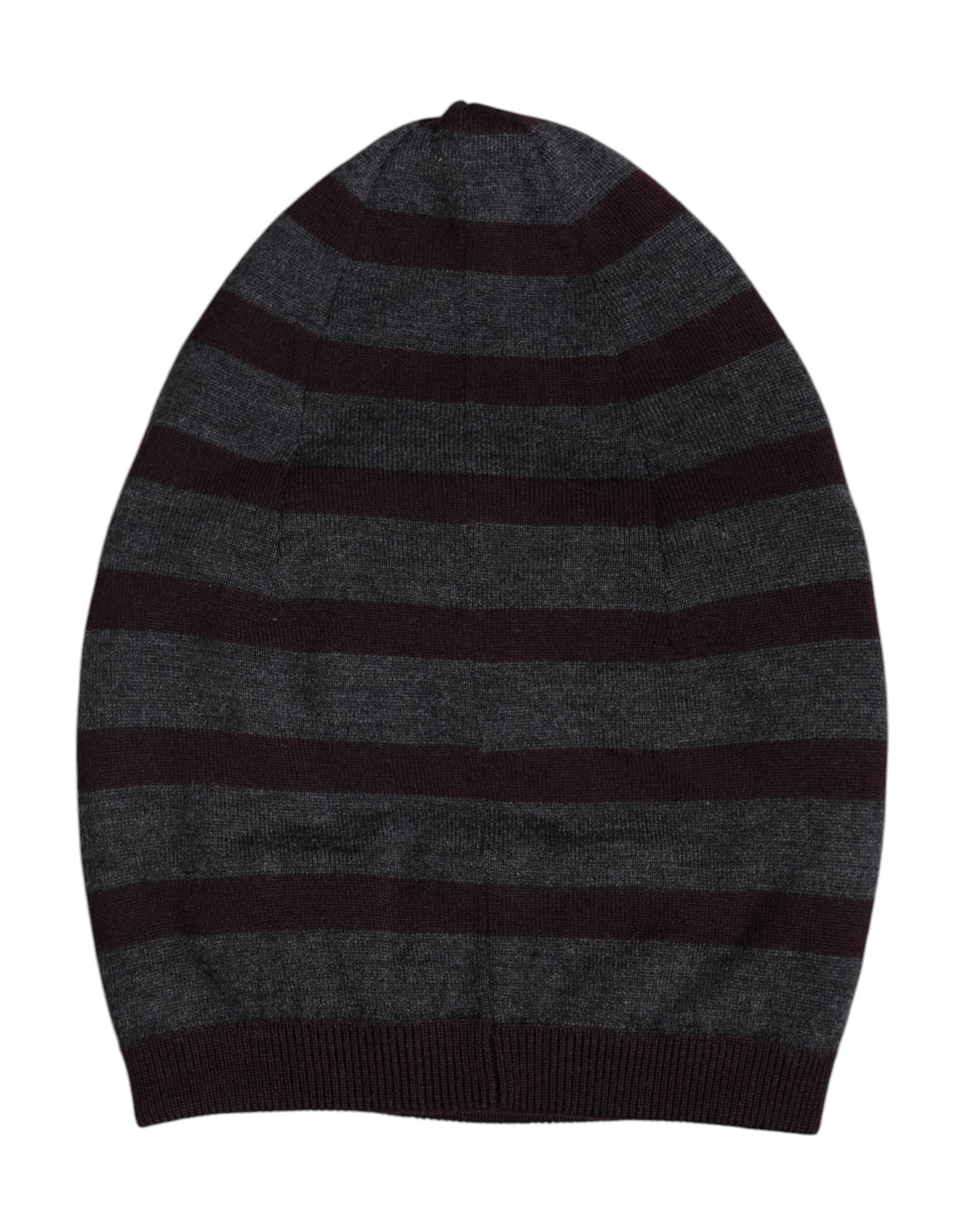 Dolce & Gabbana Graue gestreifte Wollstrickmütze Winter Beanie