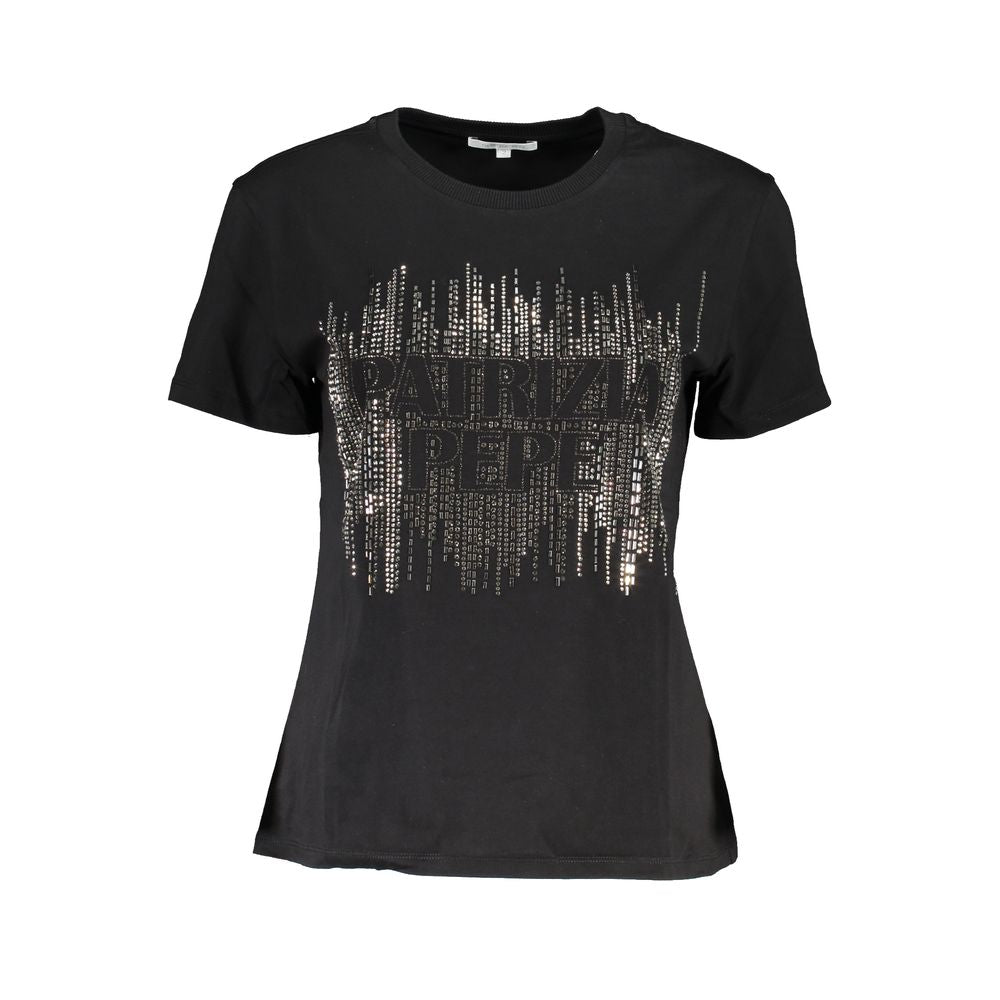 Patrizia Pepe Schwarzes Baumwoll-T-Shirt für Frauen