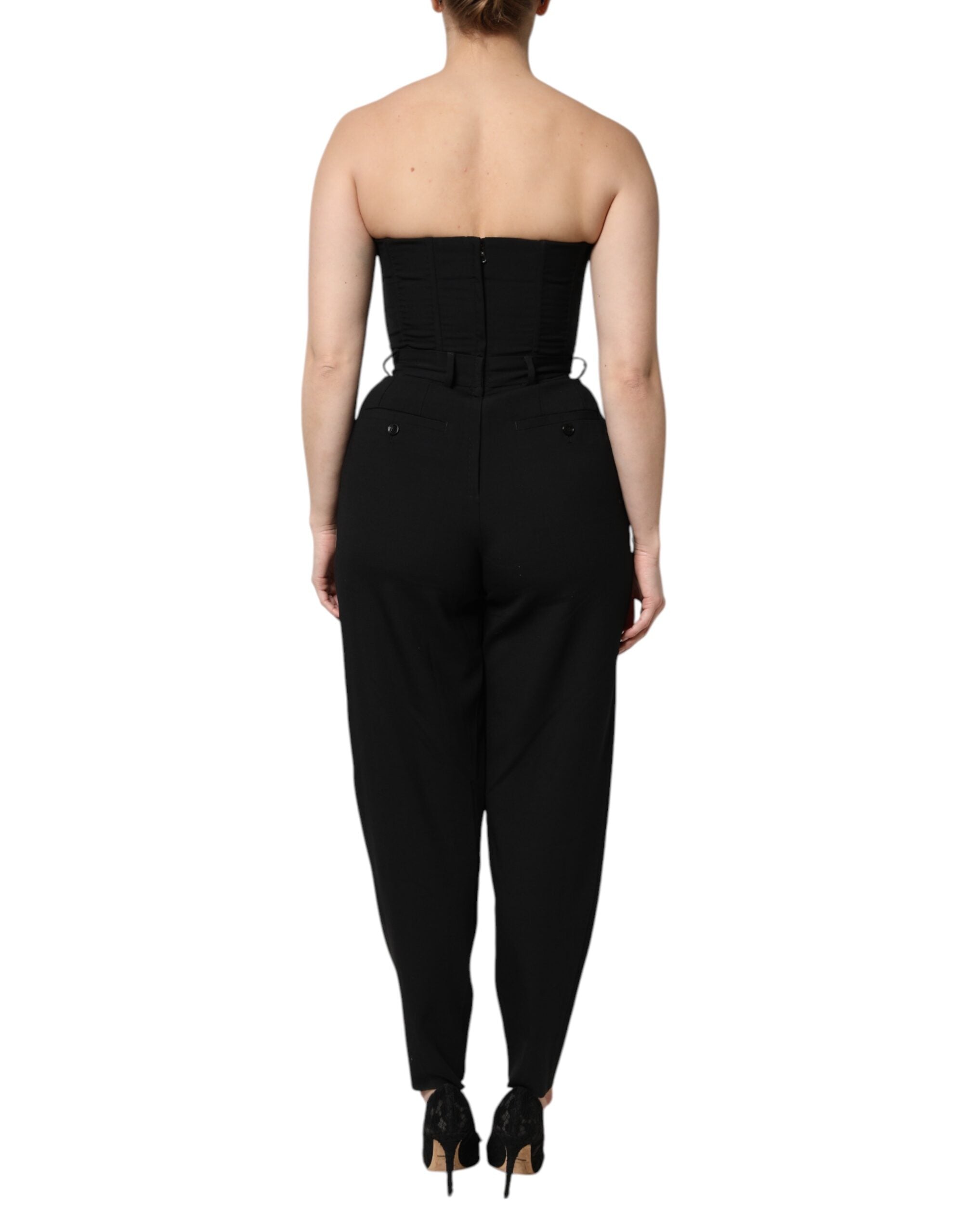 Dolce & Gabbana Schwarzer trägerloser Strampler aus Wolle Jumpsuit Kleid