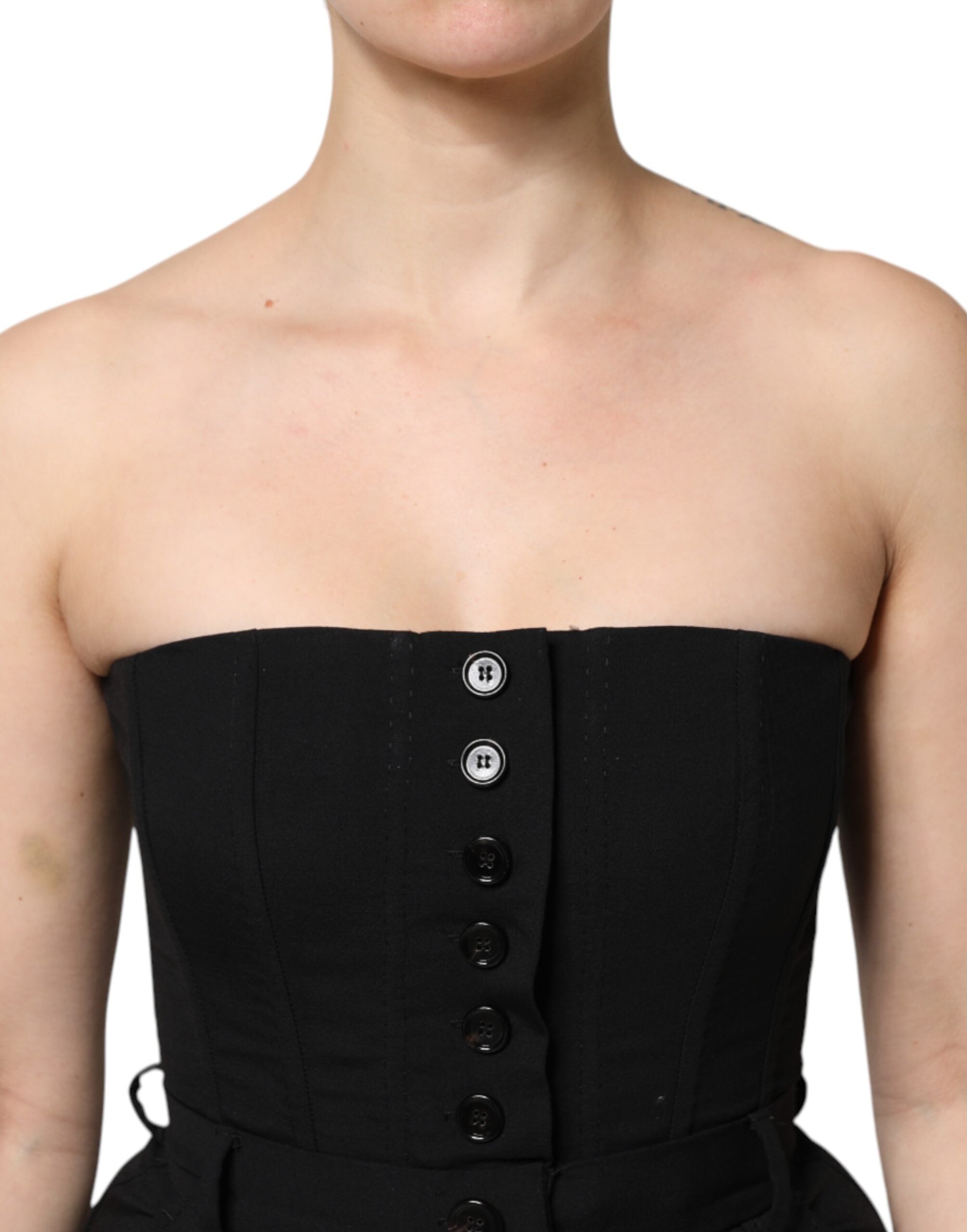 Dolce & Gabbana Schwarzer trägerloser Strampler aus Wolle Jumpsuit Kleid