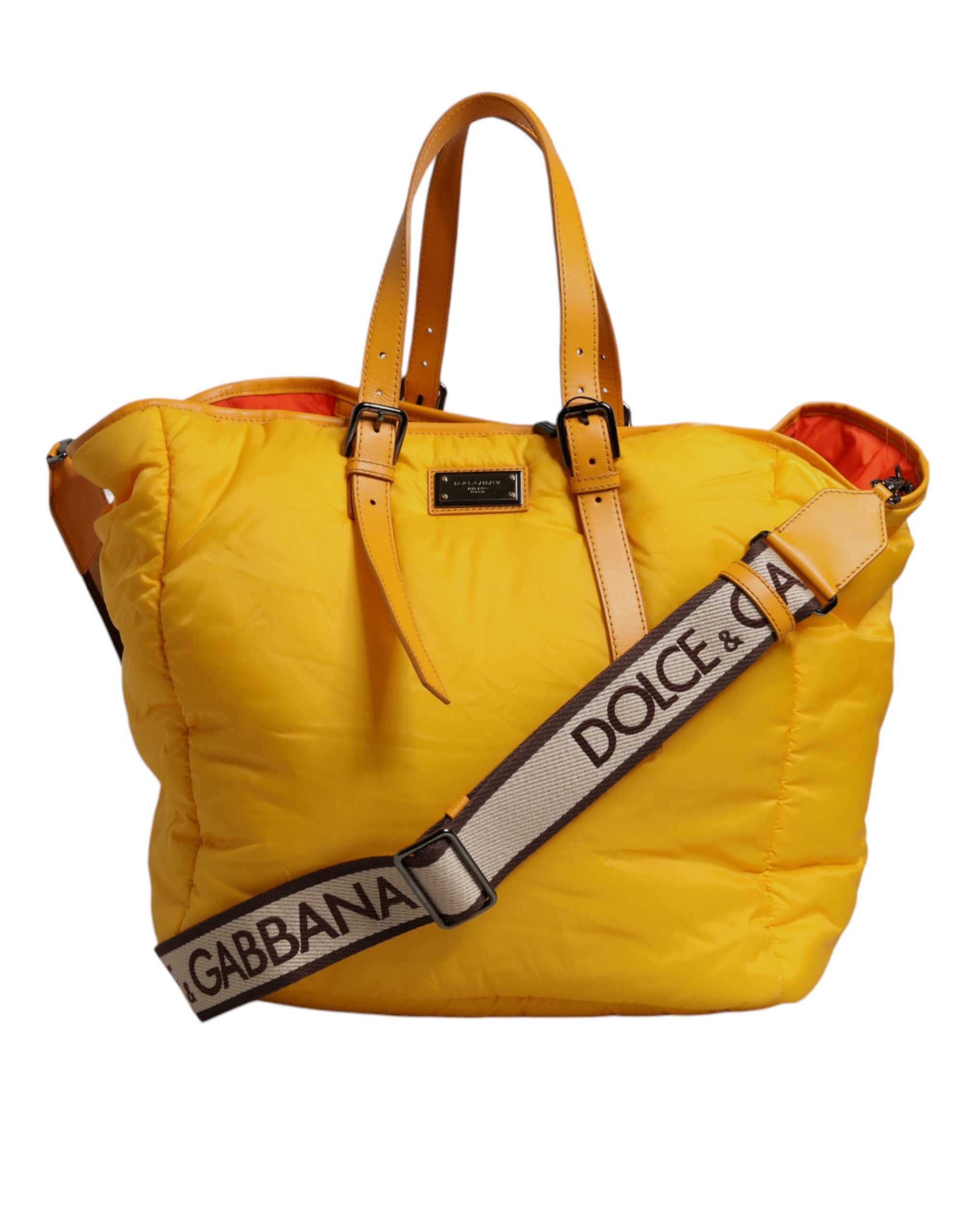 Dolce & Gabbana Gelbe Orange Nylon Logo Plaque Hand Umhängetasche