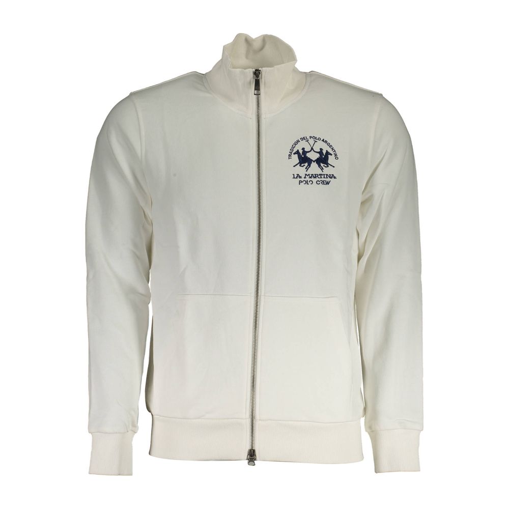 La Martina Weißer Baumwollpullover für Männer mit Reißverschluss und Taschen