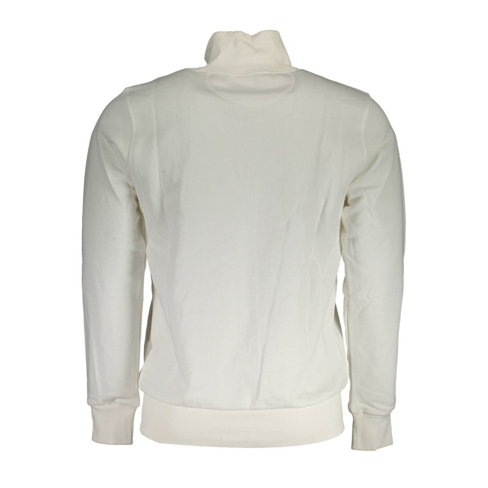 La Martina Weißer Baumwollpullover für Männer mit Reißverschluss und Taschen