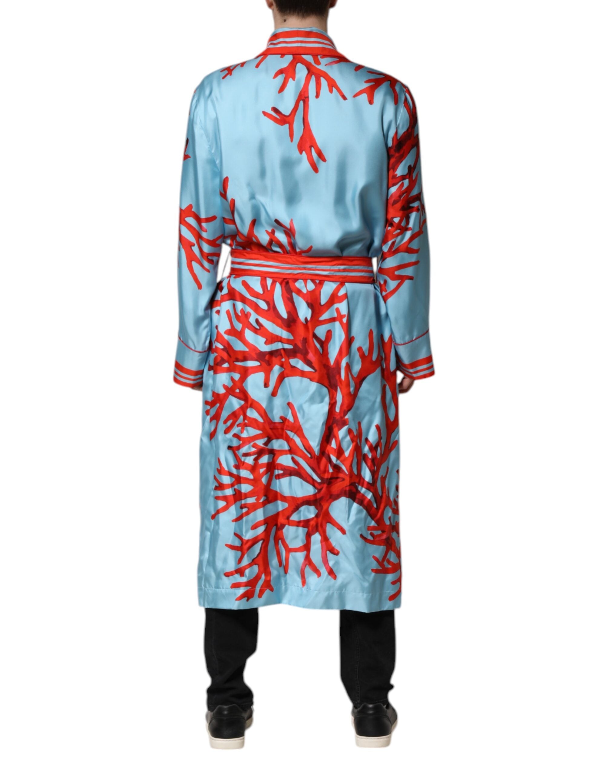 Dolce & Gabbana Blau Rot Koralle Print Wickelmantel Jacke