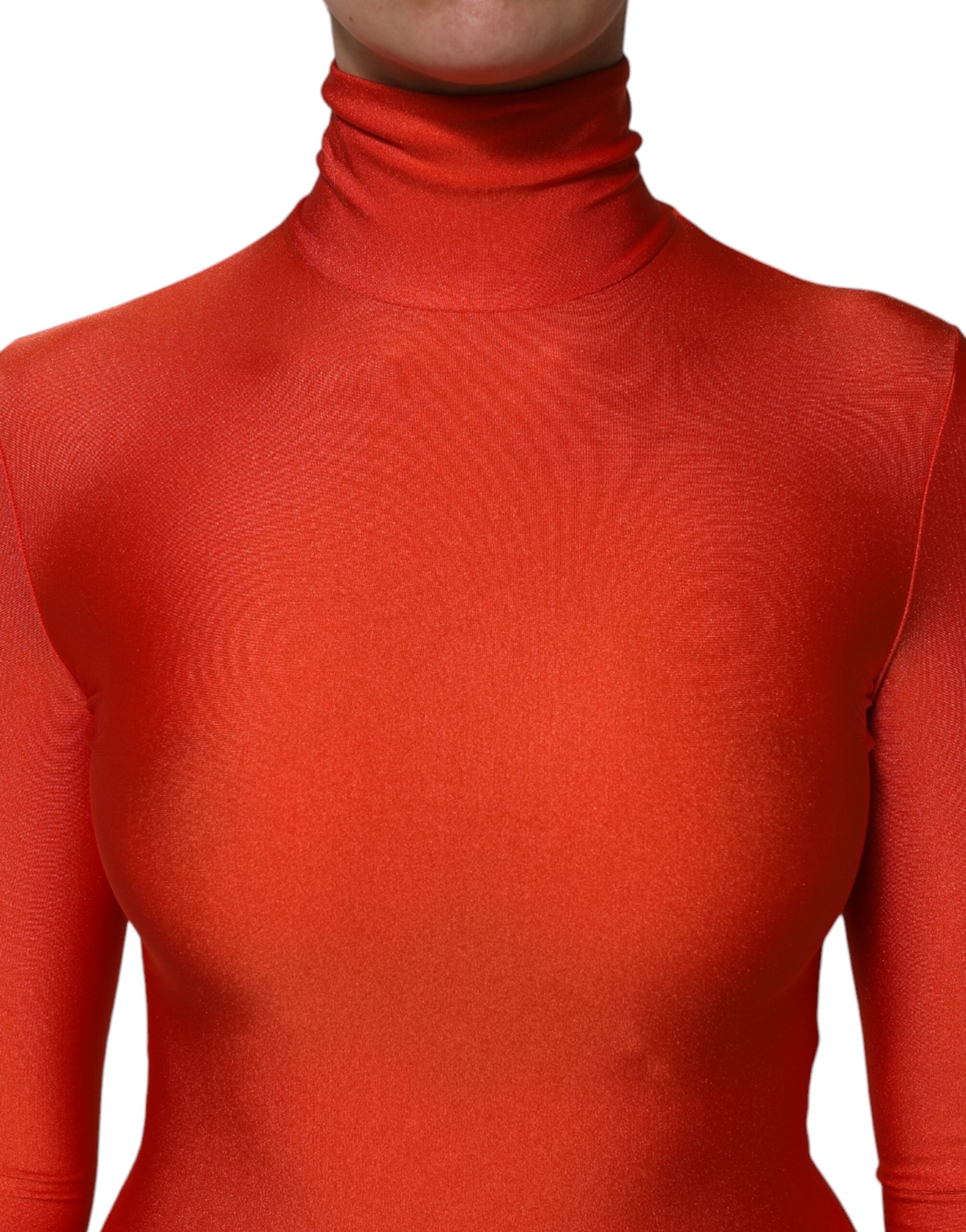 Dolce & Gabbana Rotes Nylon-Rollkragen-Bodycon-Jumpsuit-Kleid