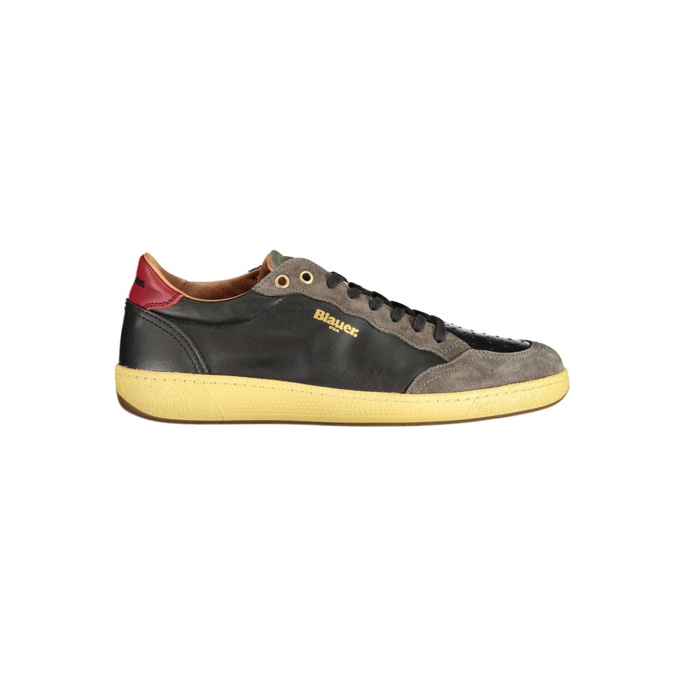 Blauer Schwarzes Leder Herren Sneaker