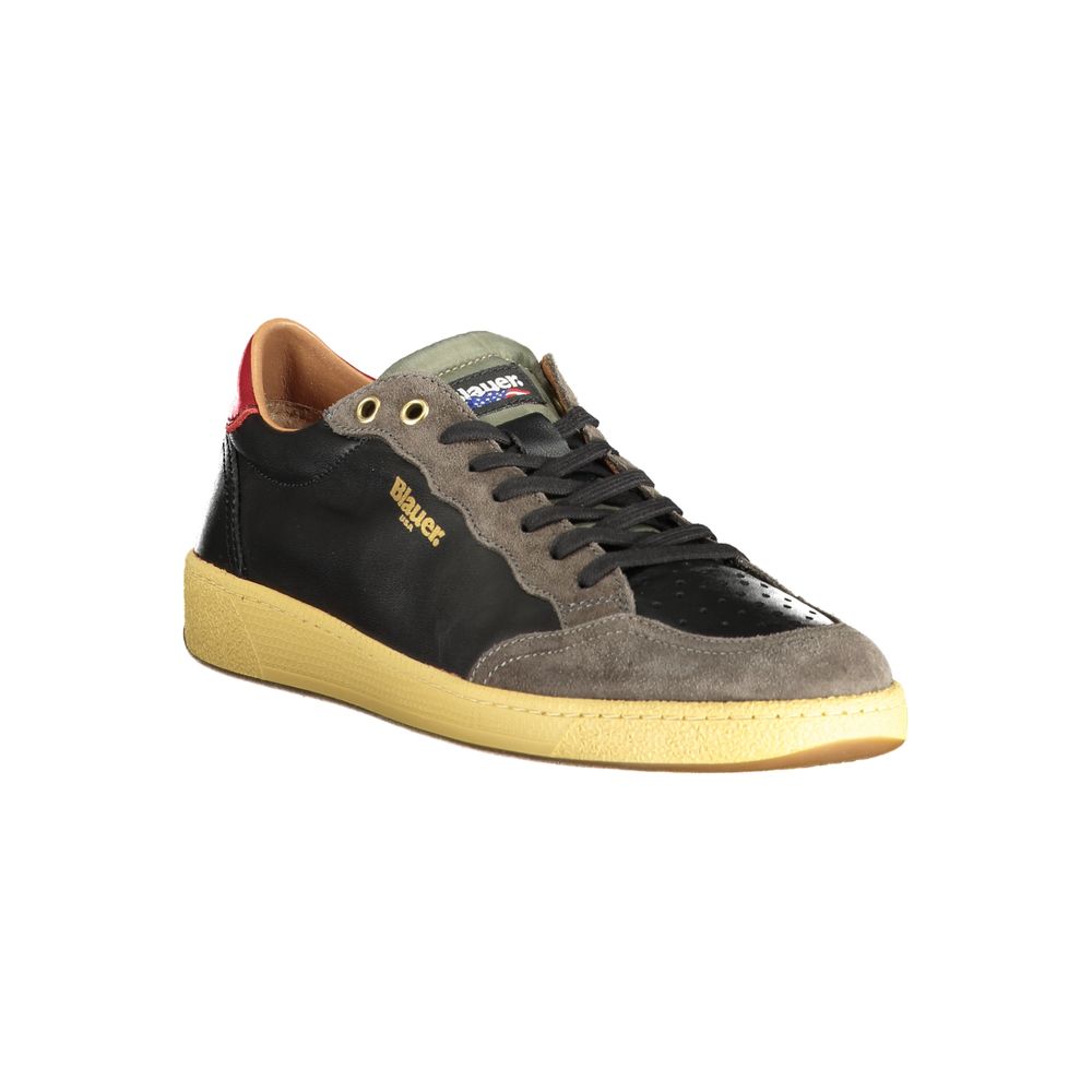 Blauer Schwarzes Leder Herren Sneaker