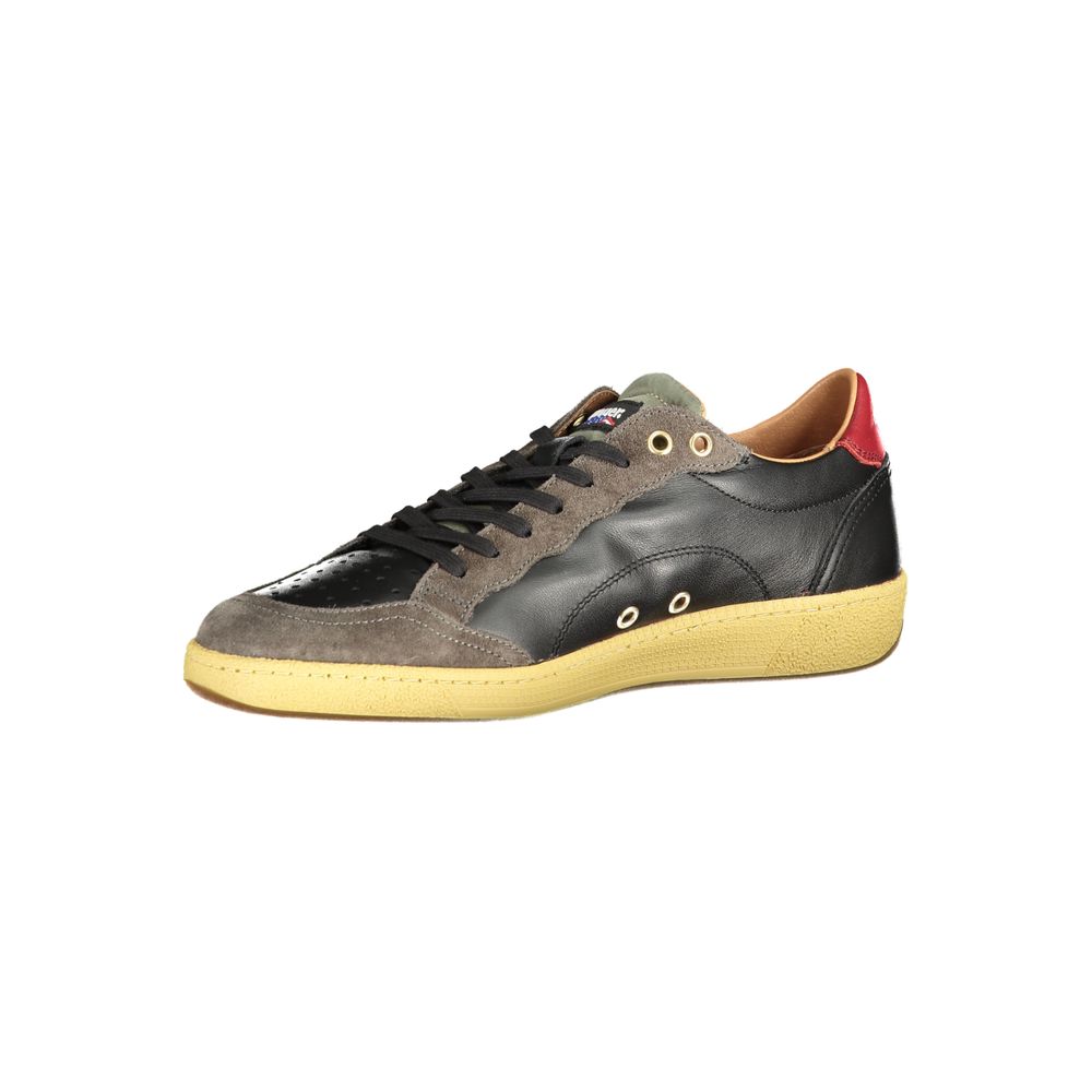 Blauer Schwarzes Leder Herren Sneaker