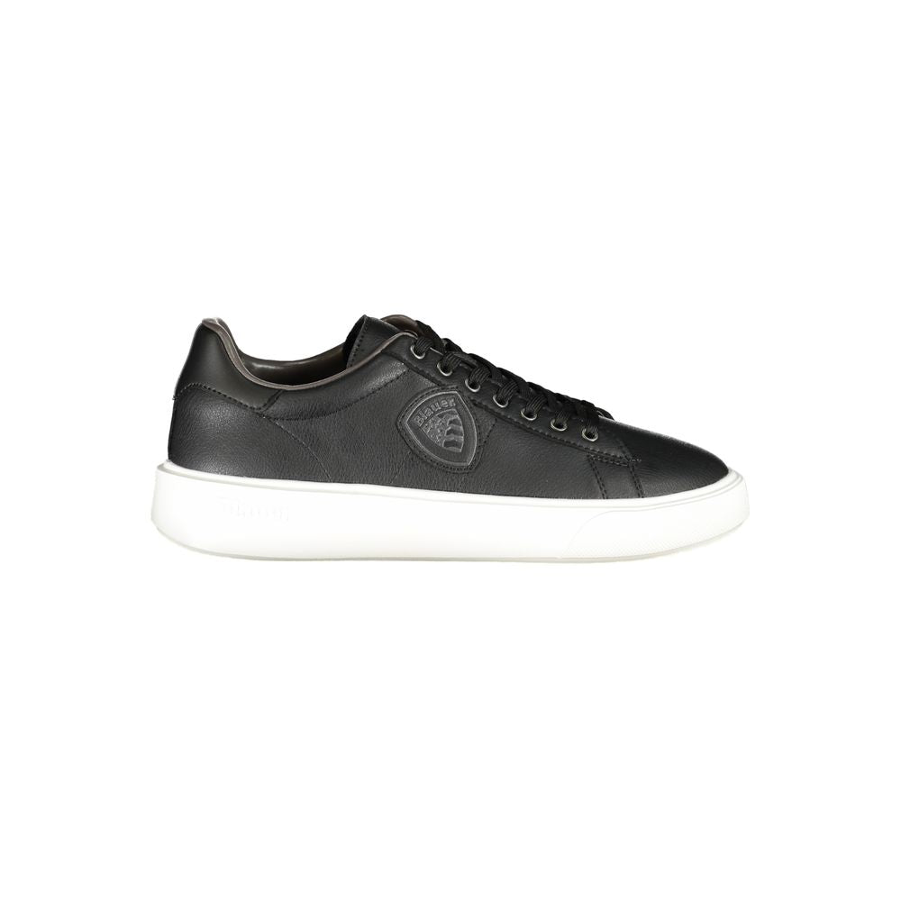 Blauer Schwarzes Leder Herren Sneaker
