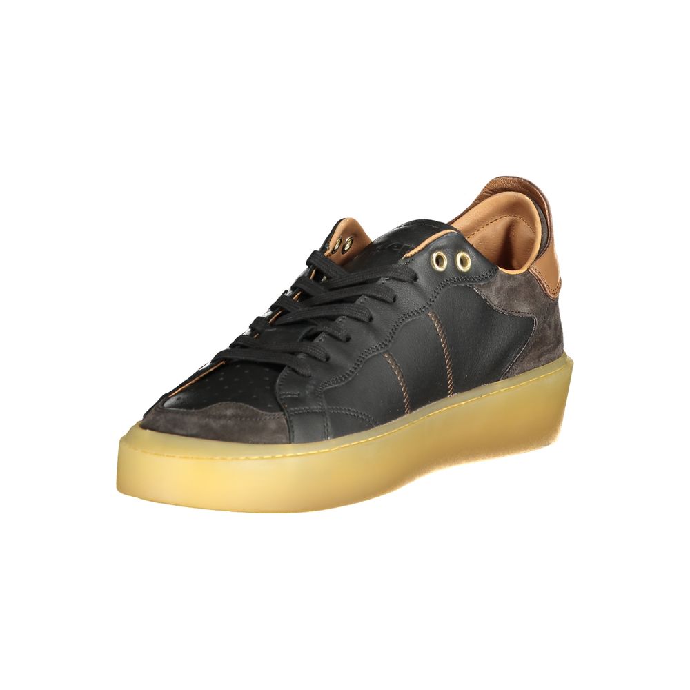 Blauer Schwarzes Leder Herren Sneaker