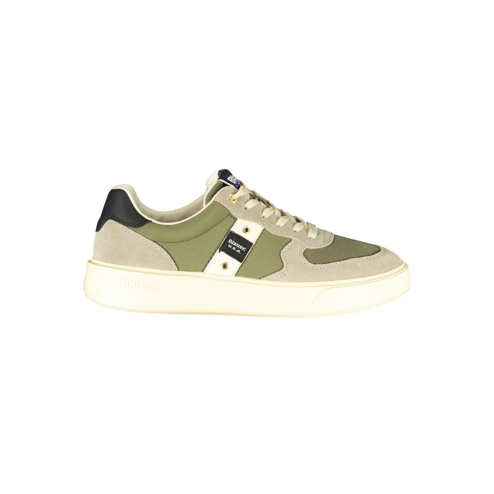 Blauer Grünes Leder Herren Sneaker