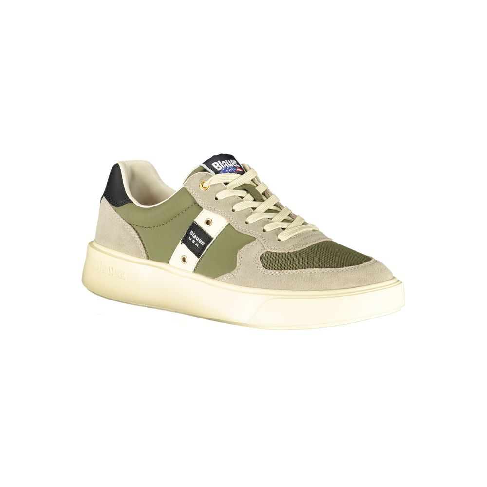 Blauer Grünes Leder Herren Sneaker