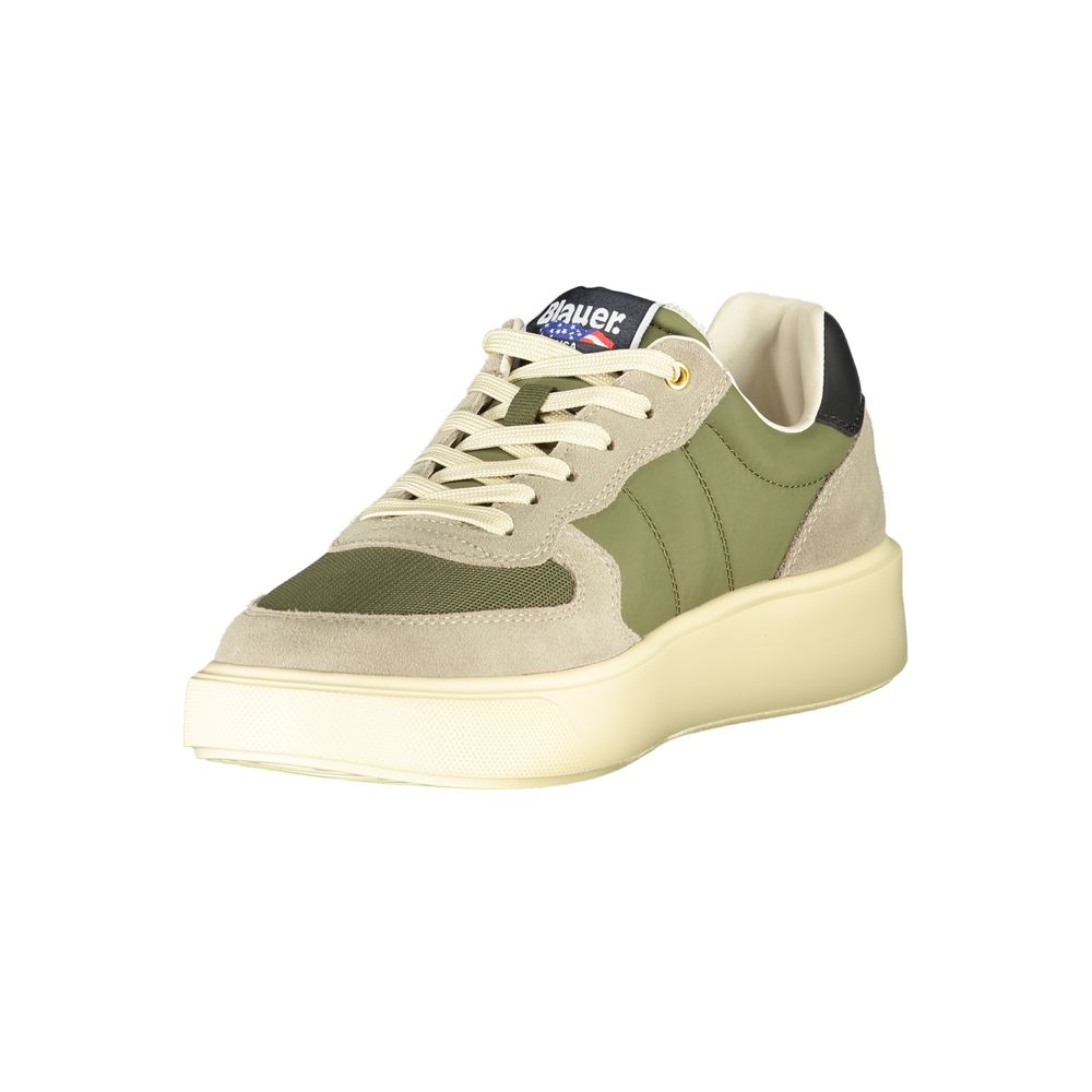 Blauer Grünes Leder Herren Sneaker