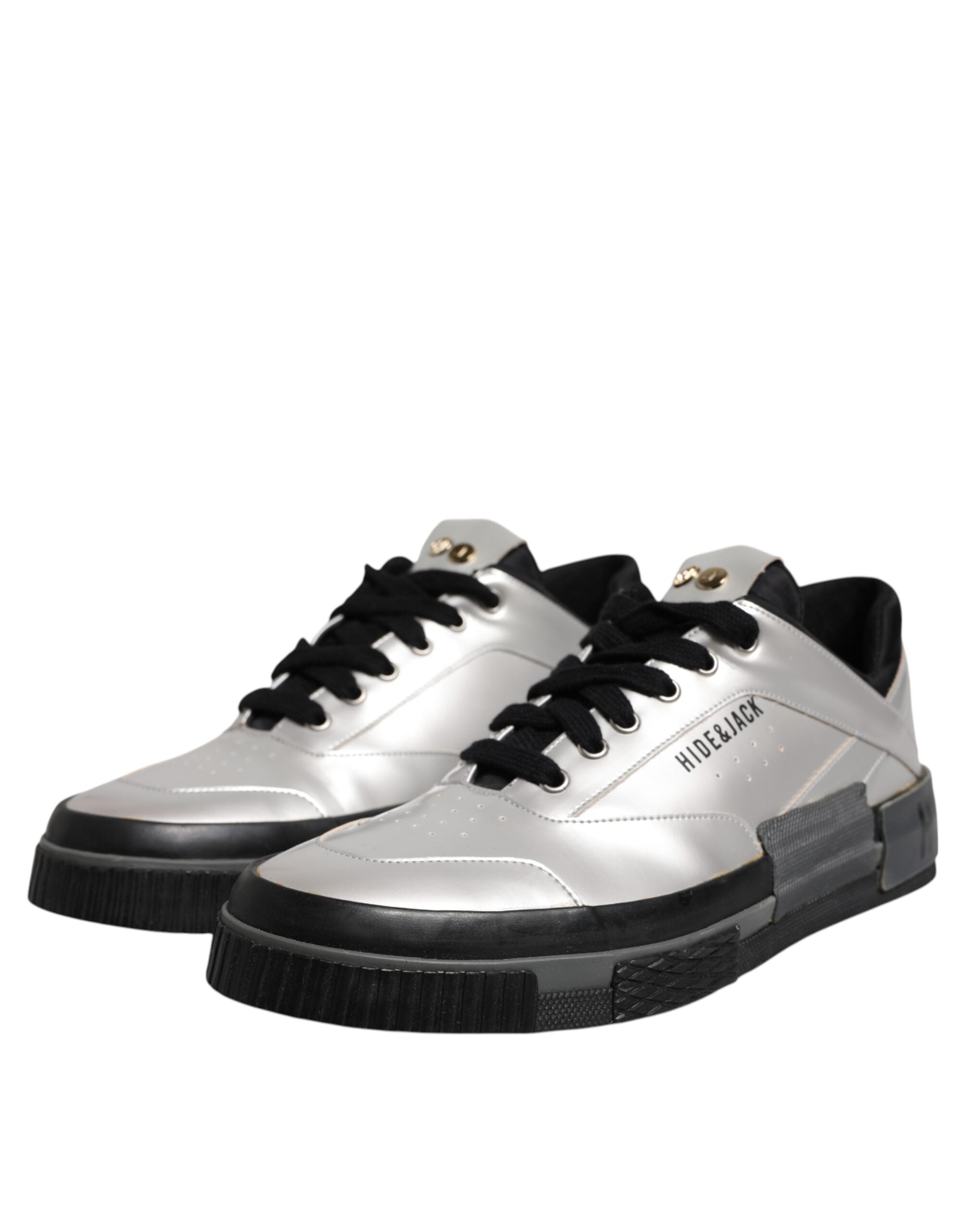 HIDE & JACK Metallic Silber Low Top Lace Up Sneakers Schuhe