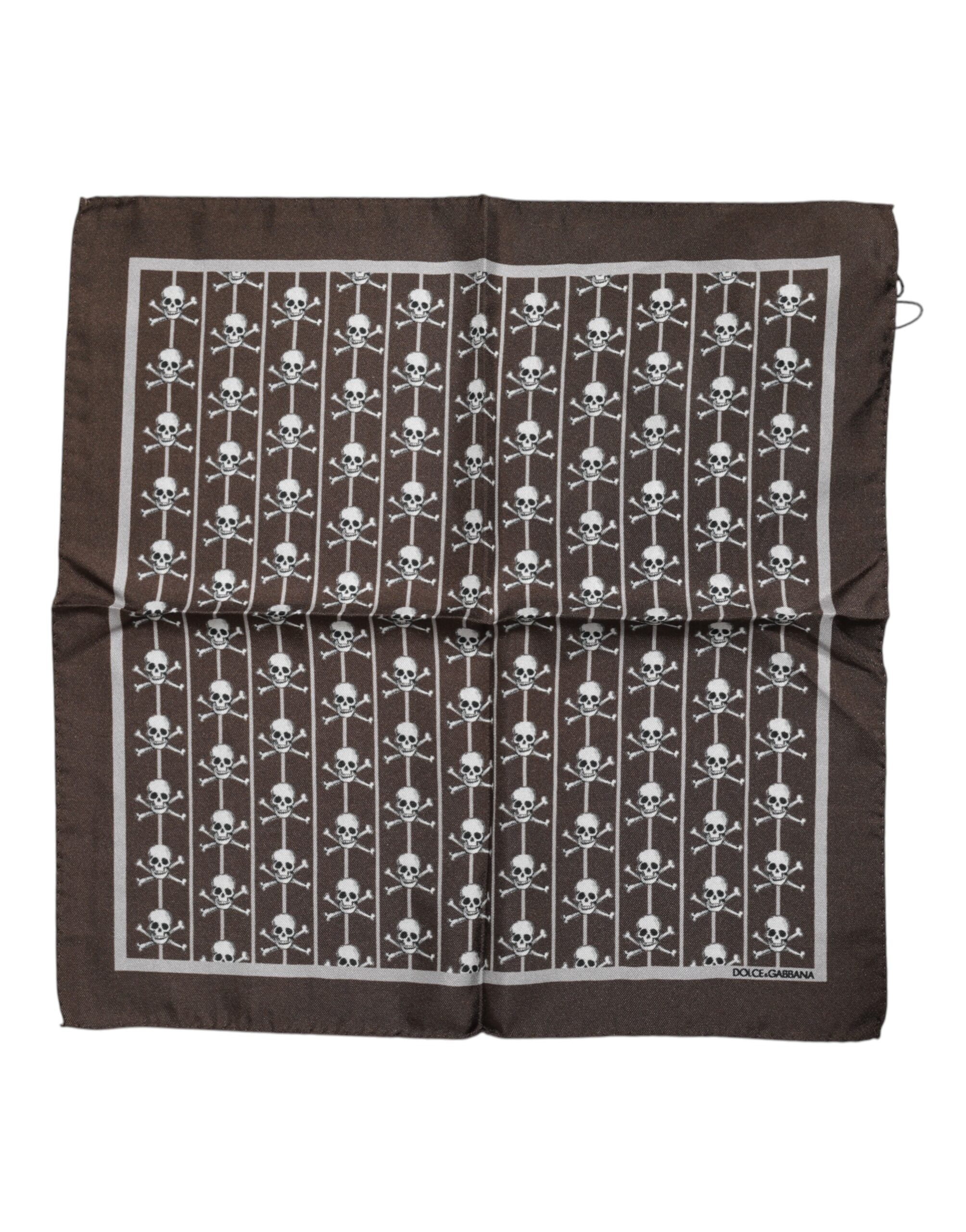 Dolce & Gabbana Brauner Totenkopf Seide Quadrat Männer Foulard Schal
