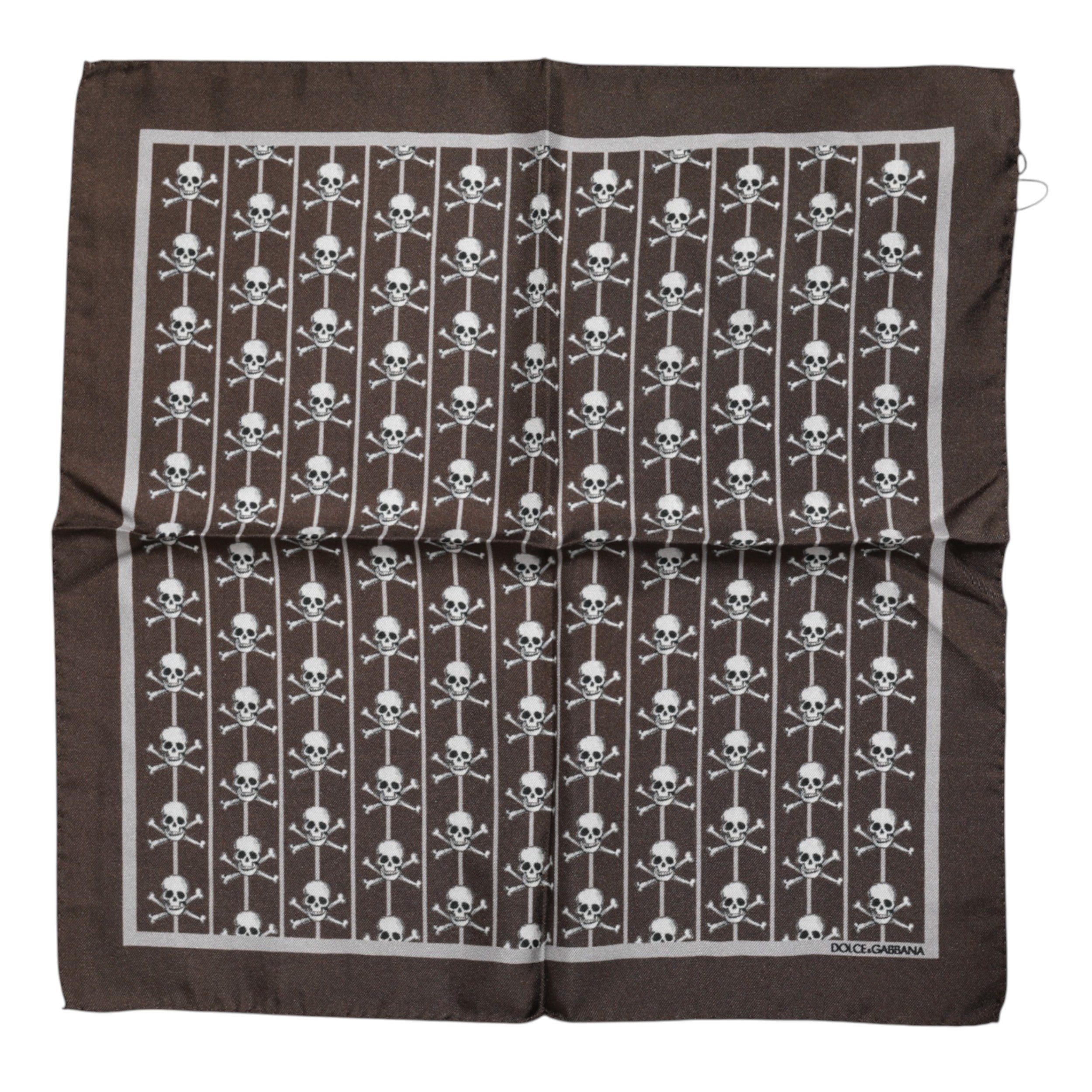 Dolce & Gabbana Brauner Totenkopf Seide Quadrat Männer Foulard Schal
