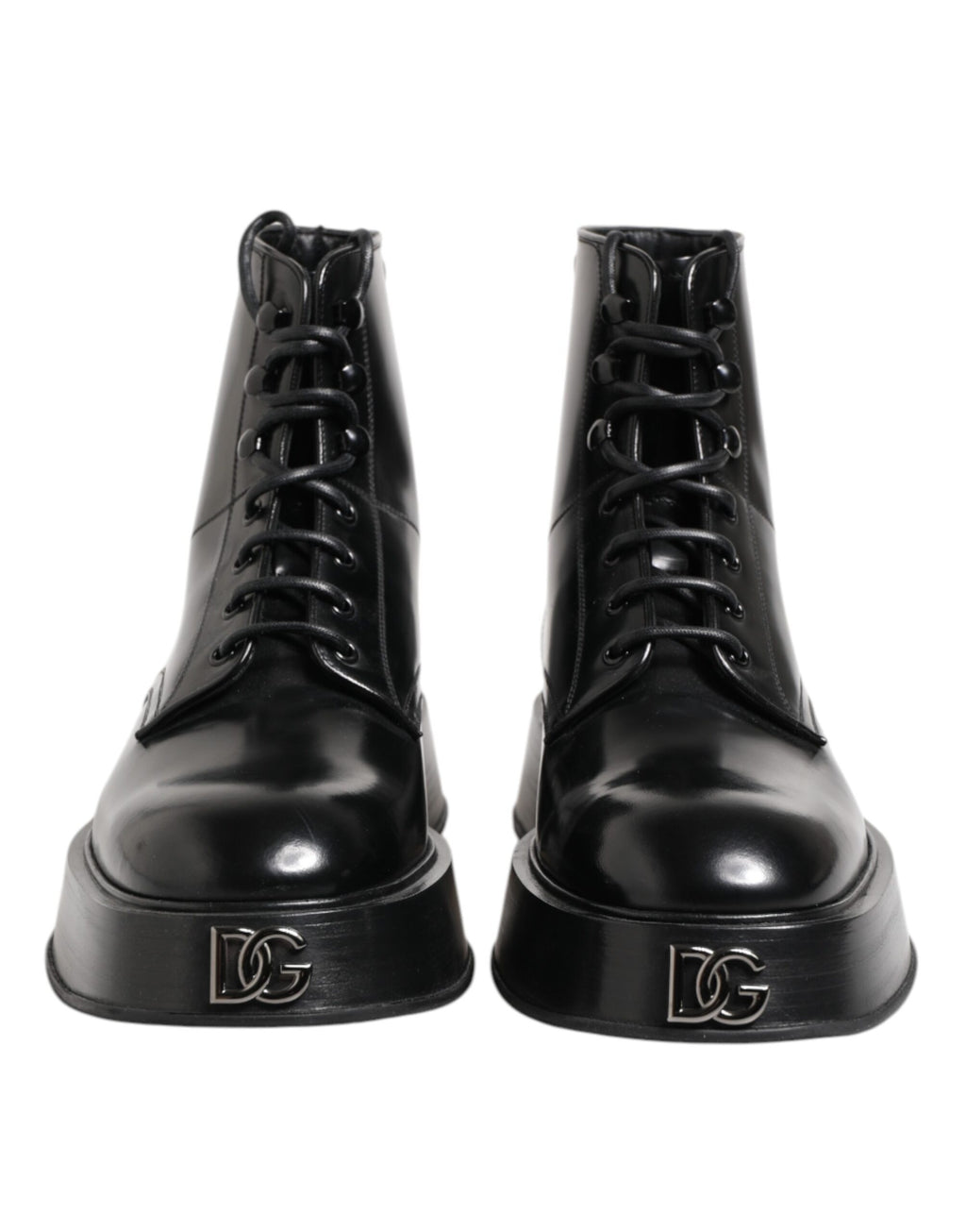 Dolce & Gabbana Schwarze Leder Logo-Stiefeletten Schnürschuhe