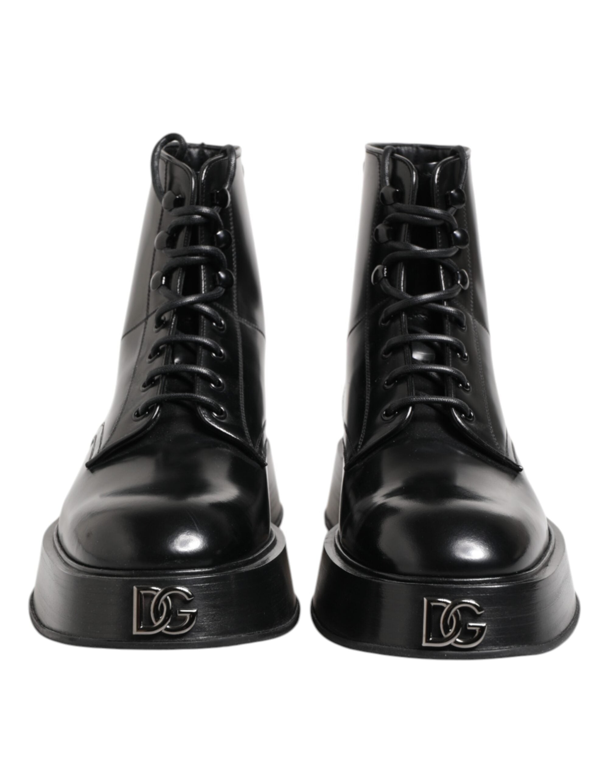 Dolce & Gabbana Schwarze Leder Logo-Stiefeletten Schnürschuhe