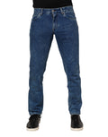 Dolce & Gabbana Blue Cotton Logo Plaque Denim Jeans