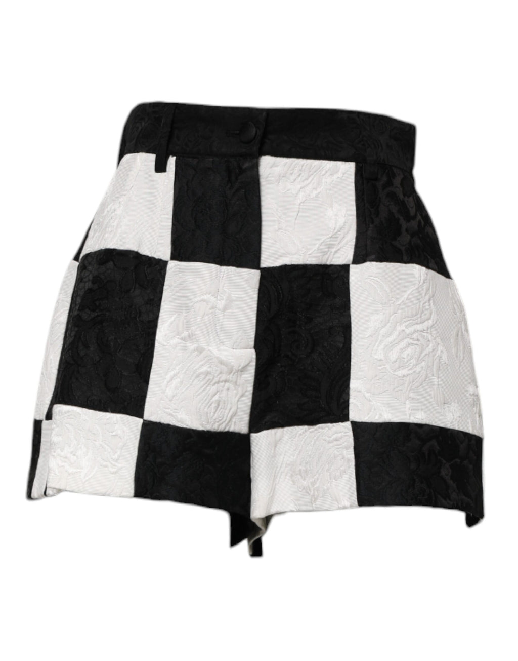 Dolce & Gabbana Black White Floral Brocade Hot Pants Shorts
