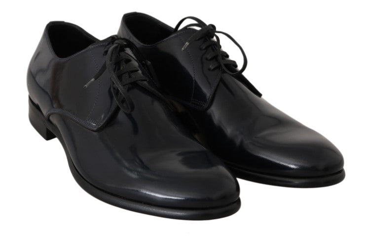Dolce & Gabbana Polierte Derby-Schuhe aus blauem Leder