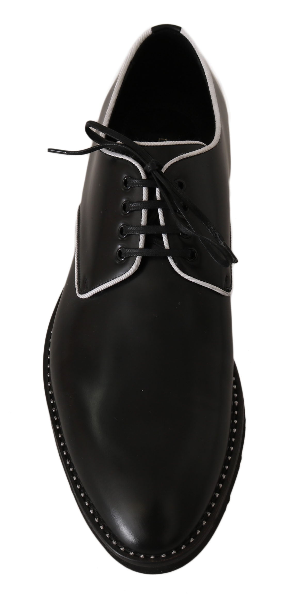 Dolce & Gabbana Schwarzes Leder Weiße Linie Kleid Derby Schuhe