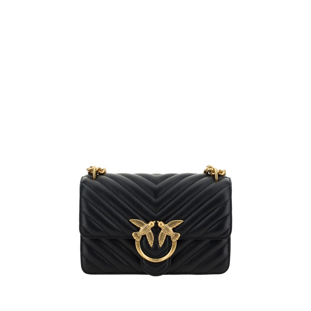 PINKO Schwarze Kalbshaut Bos Taurus Schultertasche