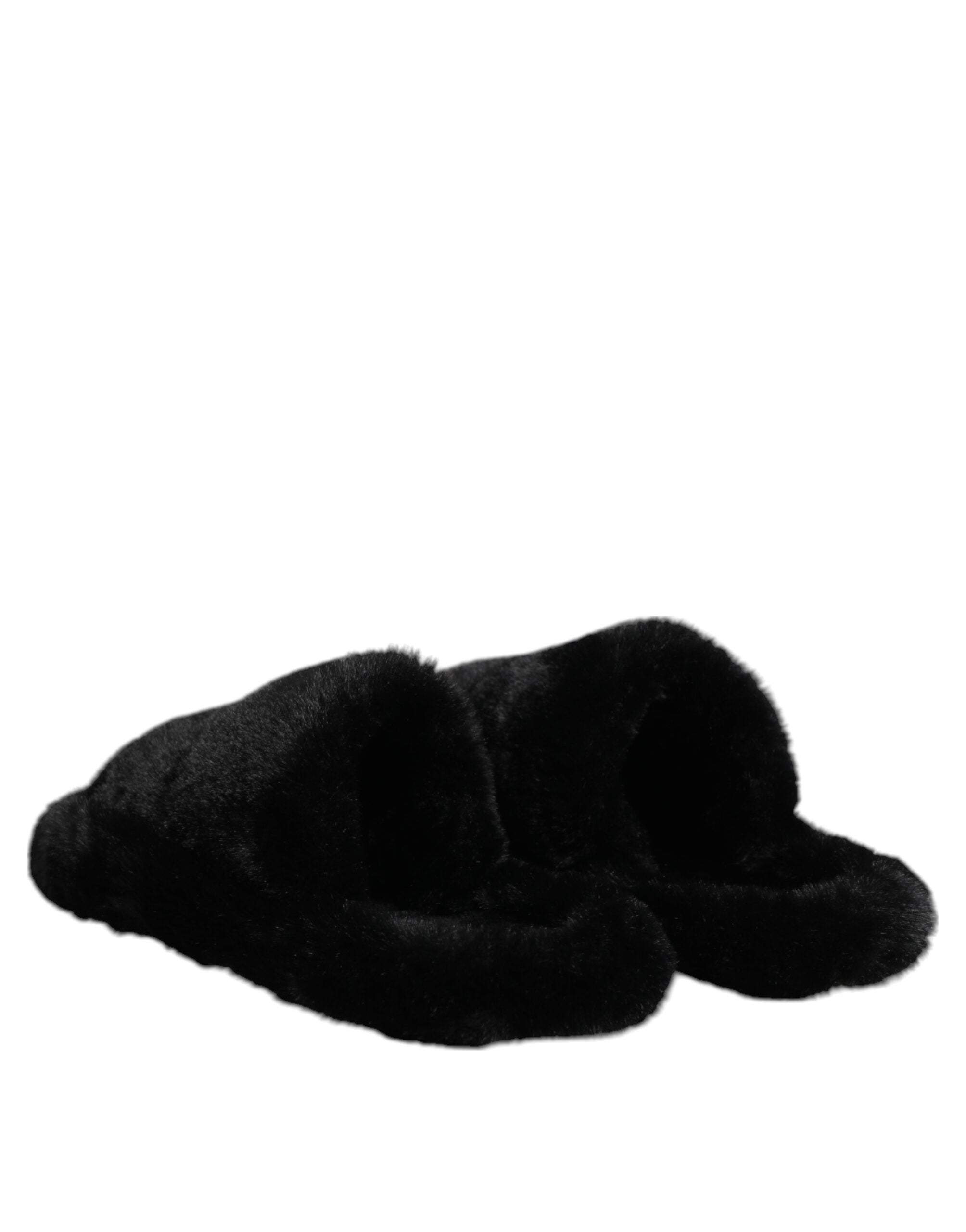 Dolce & Gabbana Black Polyester Velvet Slides Slipper Shoes