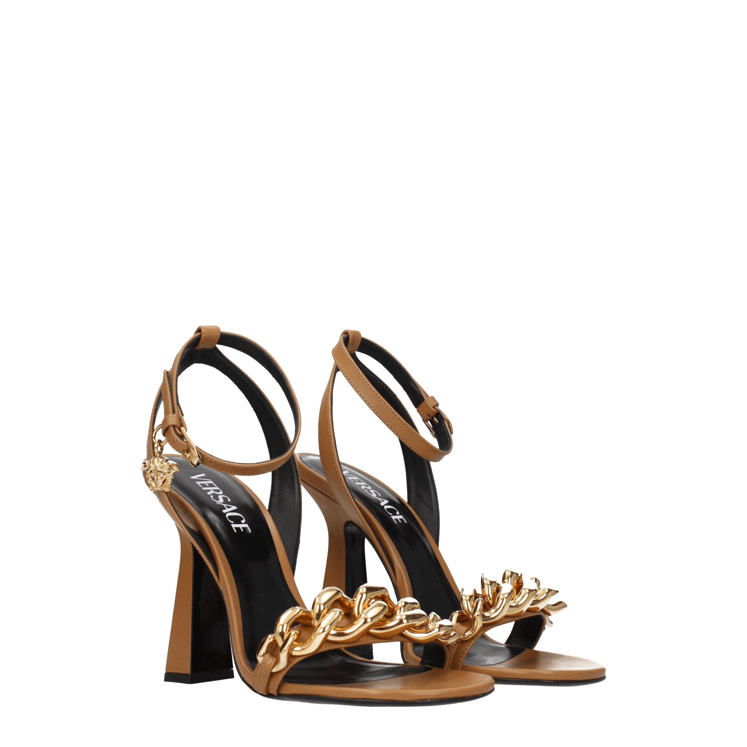 Versace Braune Leder Stiletto Heels Sandalen