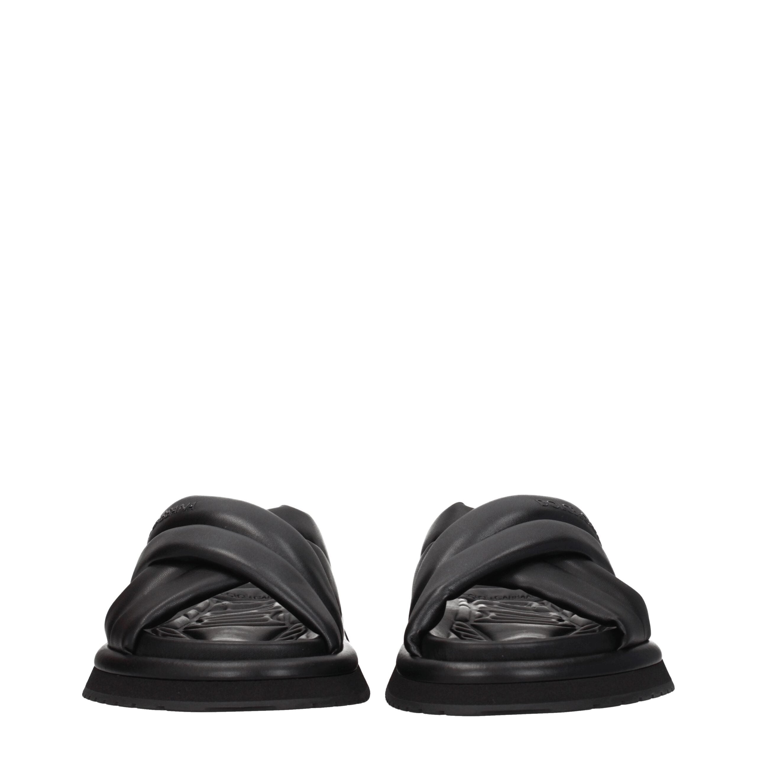 Dolce & Gabbana Schwarze Lederpantoffeln Sandalen