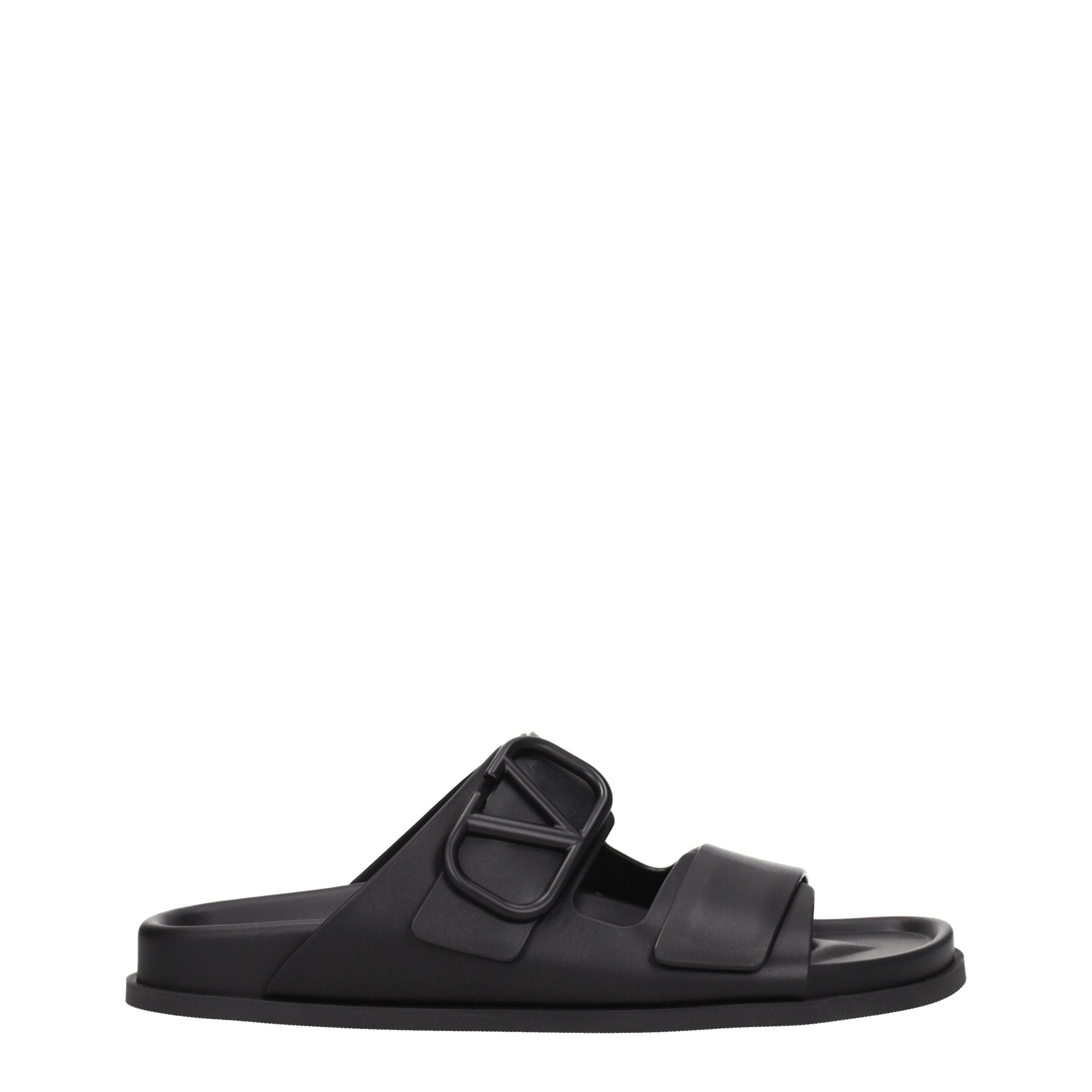 Valentino Garavani Schwarze Lederpantoffeln Sandalen