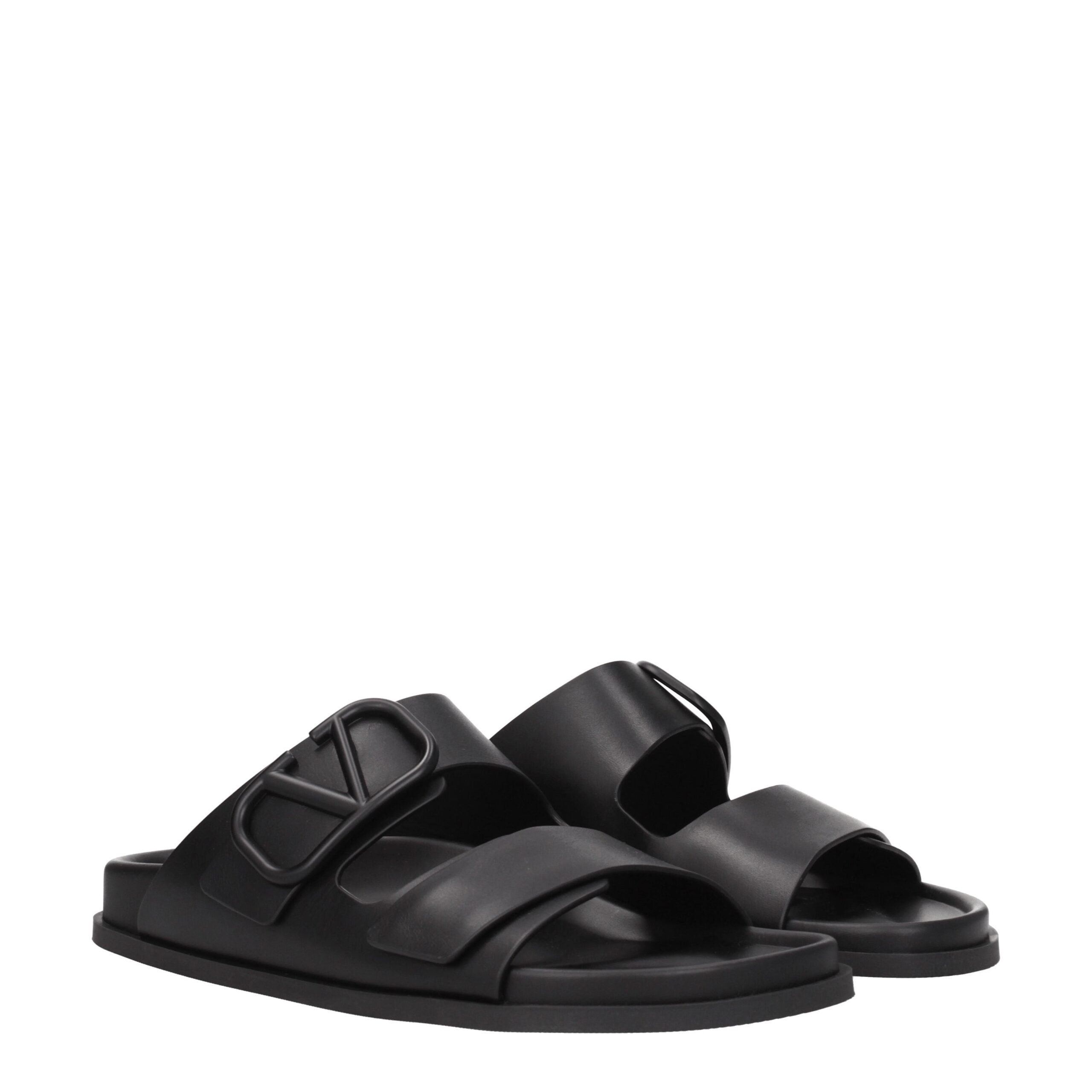 Valentino Garavani Schwarze Lederpantoffeln Sandalen
