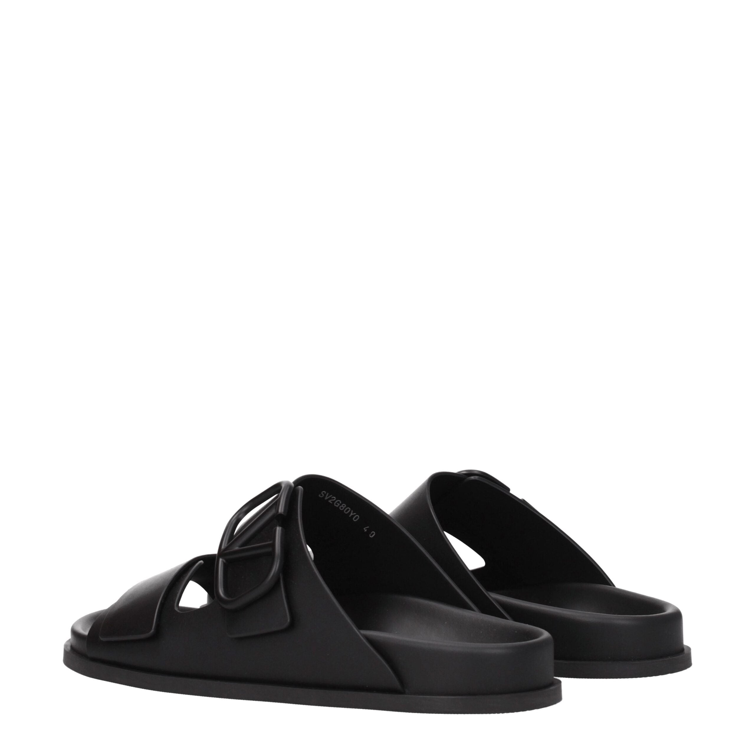 Valentino Garavani Schwarze Lederpantoffeln Sandalen